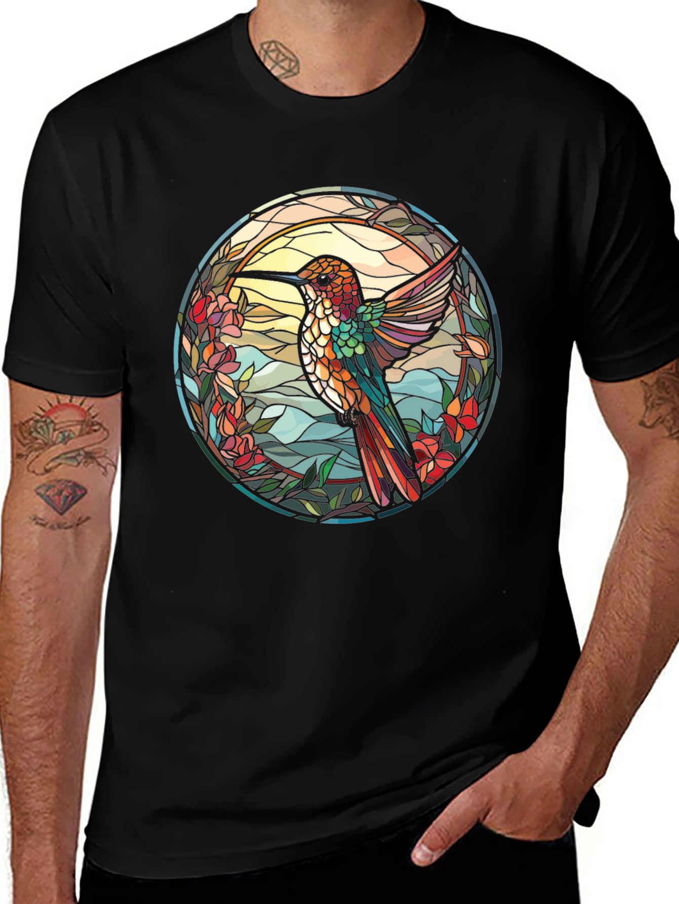 Variant 9 of Hummingbird Stained Glass Style Graphic T-Shirt