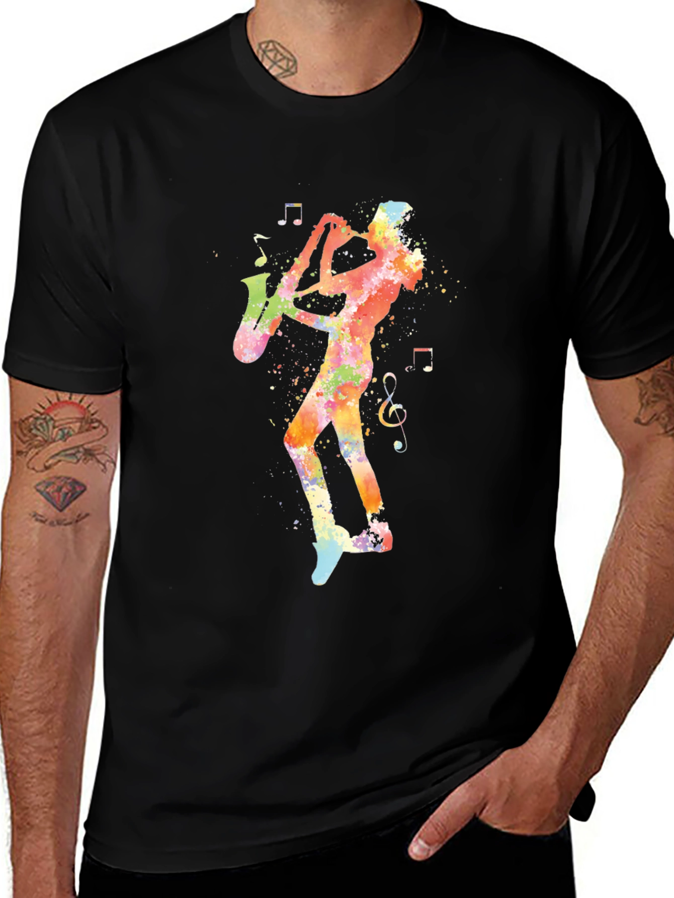 Variant 28 of Jazz Saxophone Player Graphic Tee - Black Cotton T-Shirt