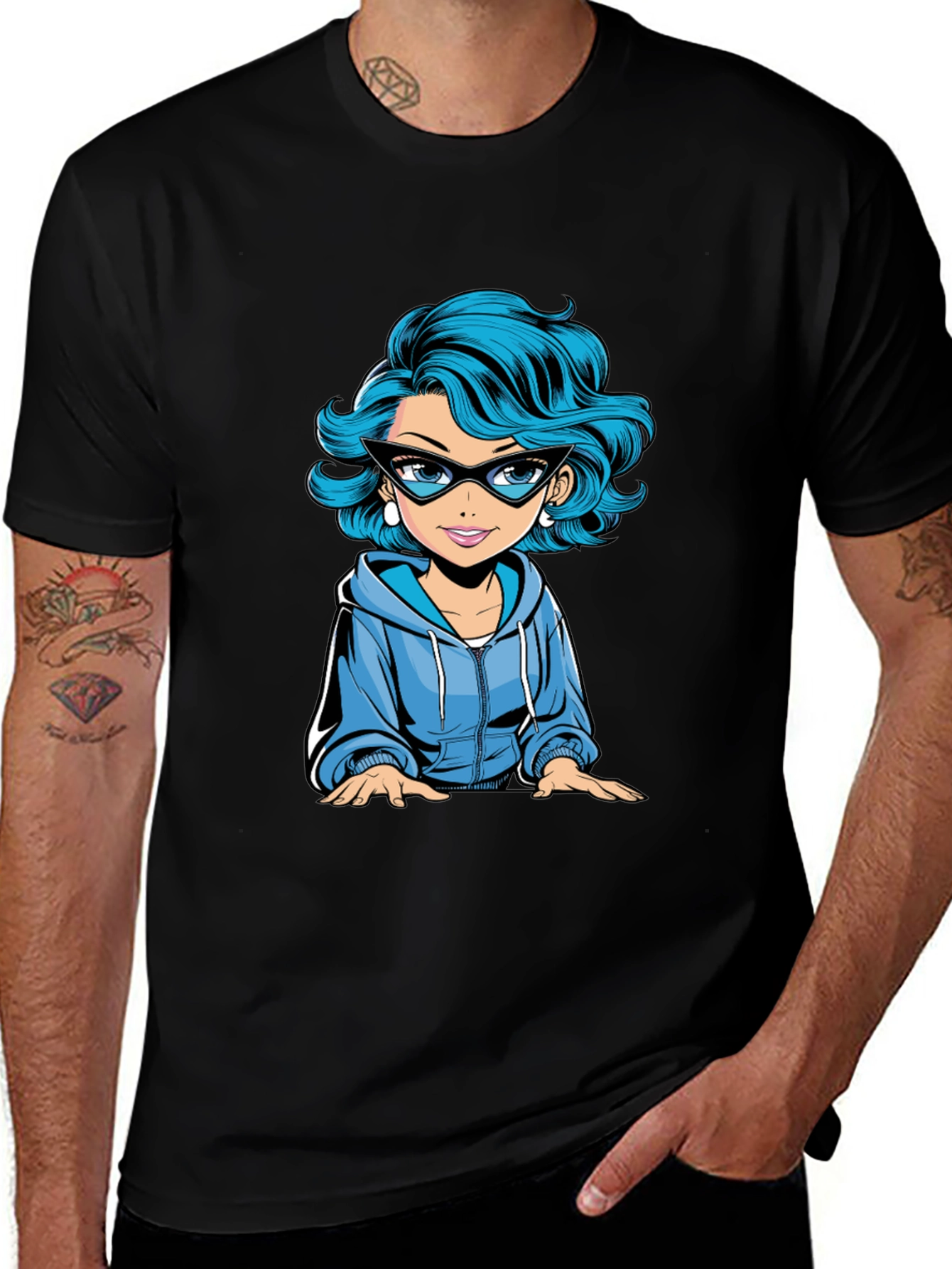 Variant 9 of Cartoon Girl Graphic Tee - Black T-Shirt