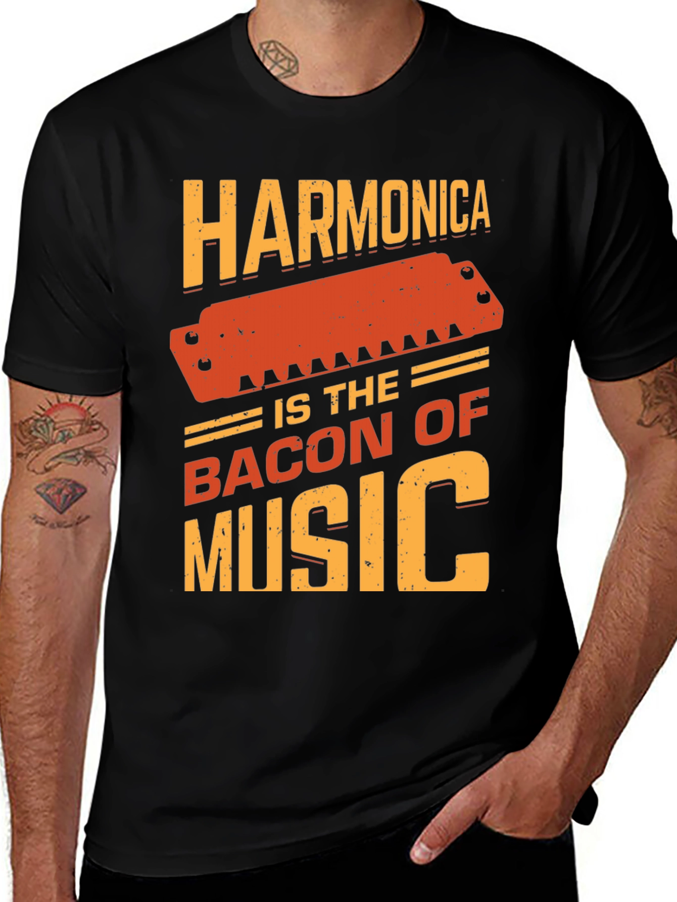 Variant 2 of Harmonica is the Bacon of Music T-Shirt
