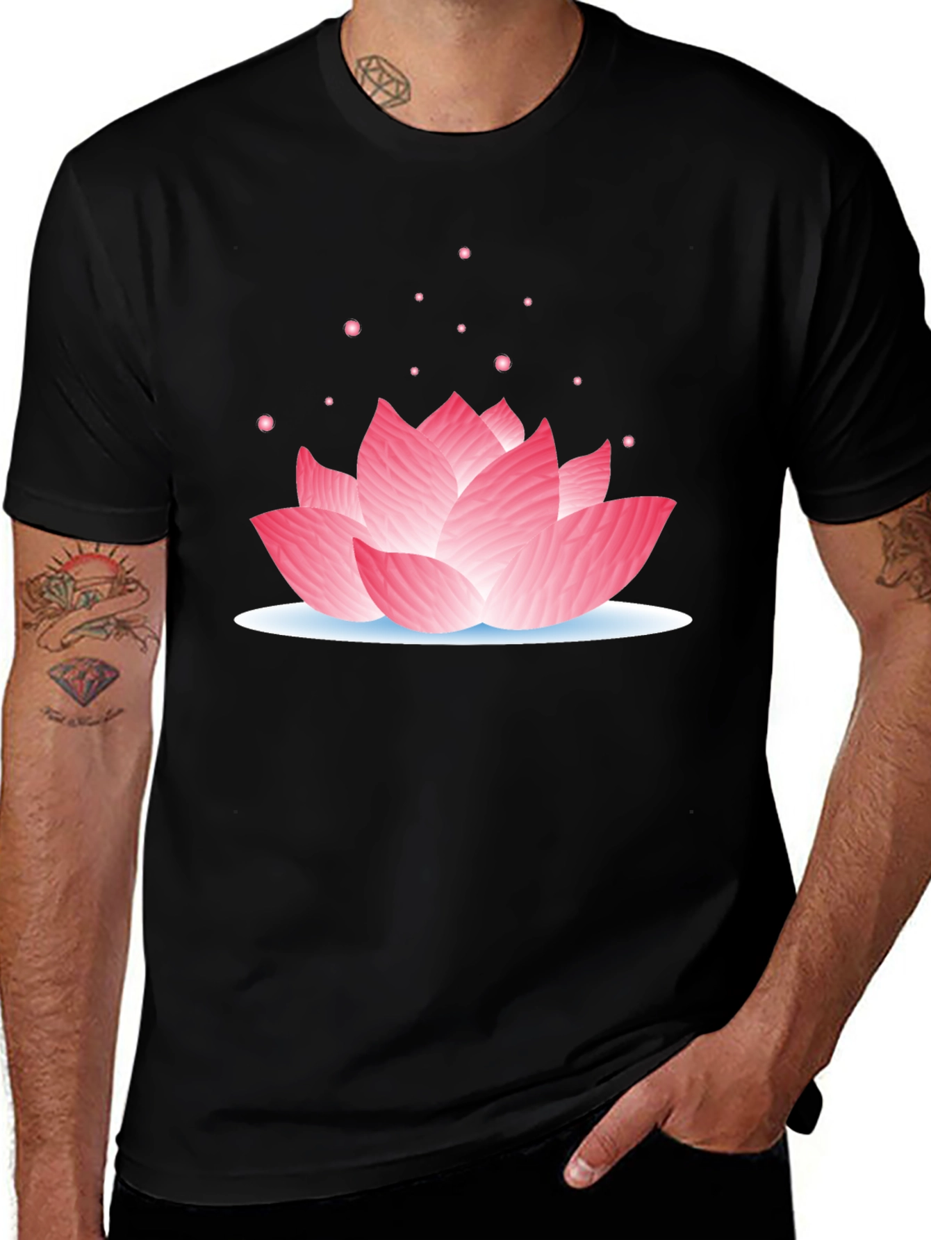 Variant 23 of Lotus Flower Graphic Tee - Casual Black T-Shirt