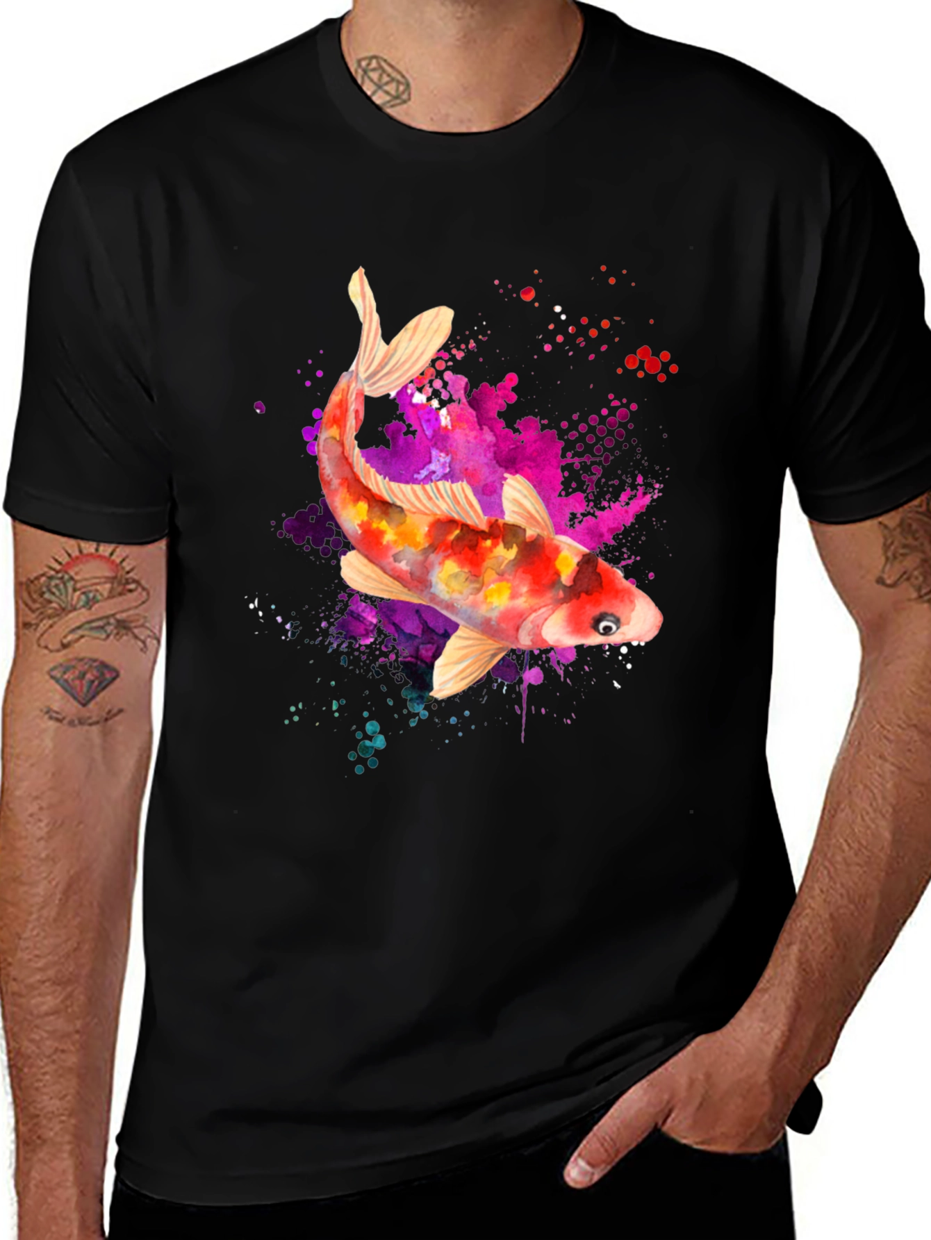 Koi Fish Graphic T-Shirt - Artistic Watercolor Design