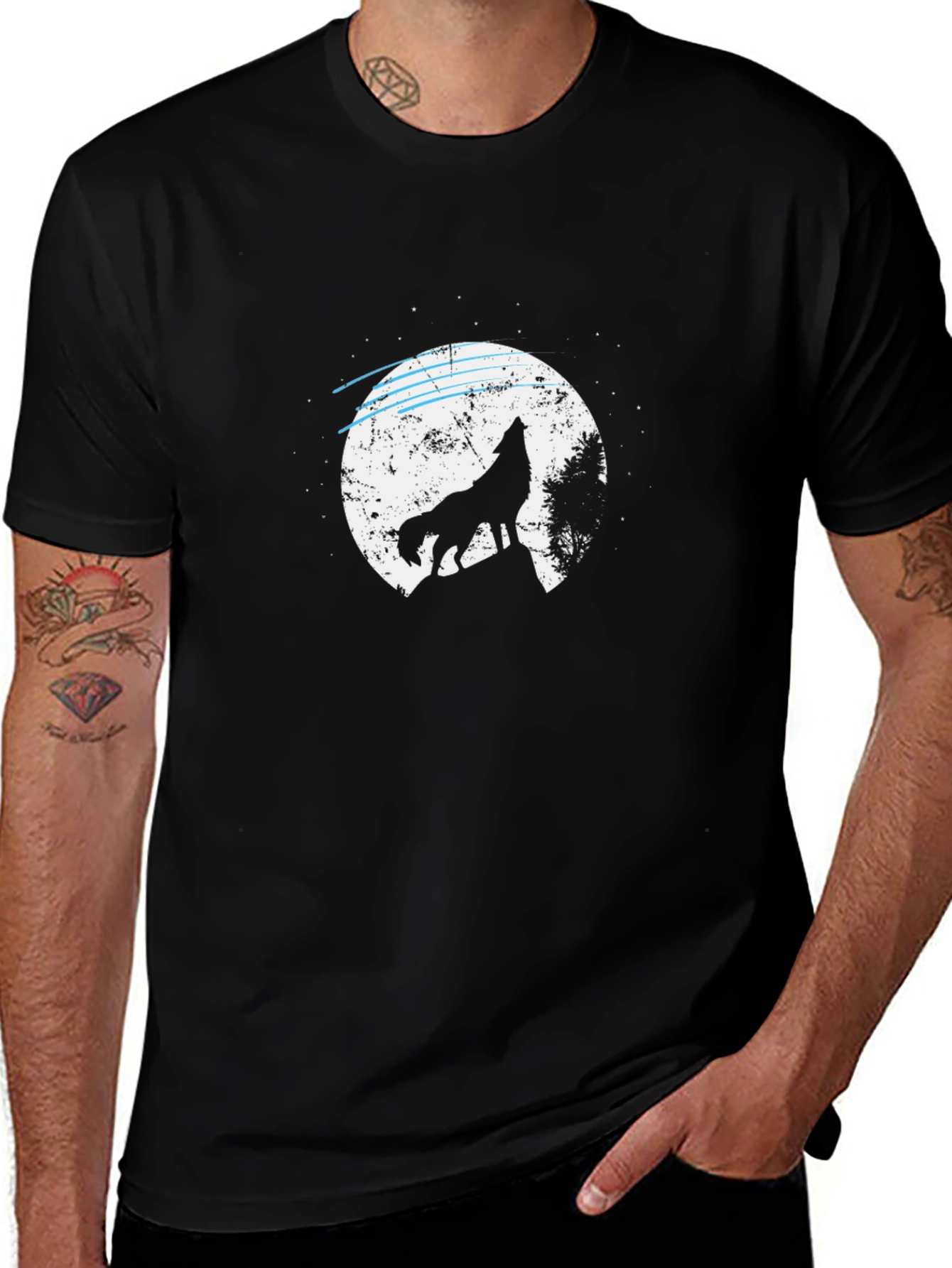 Variant 10 of Wolf Howling at Moon Graphic Black T-Shirt