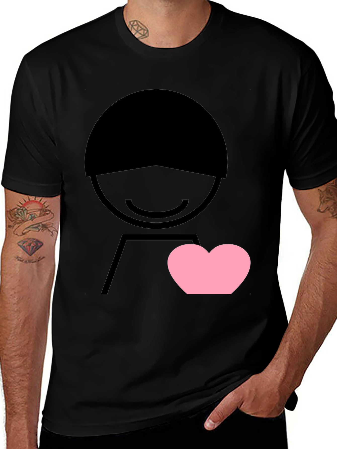 Variant 15 of Heart Graphic Tee - Men's Black Short Sleeve