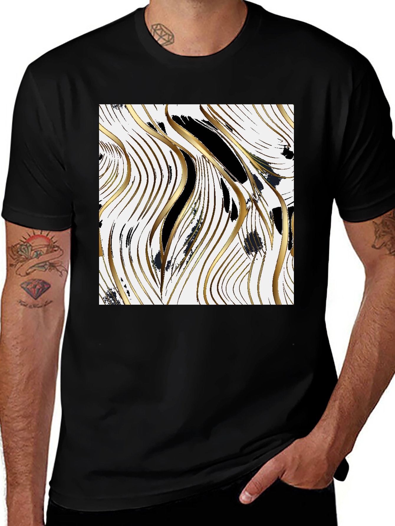 Variant 23 of Abstract Gold & Black Graphic T-Shirt