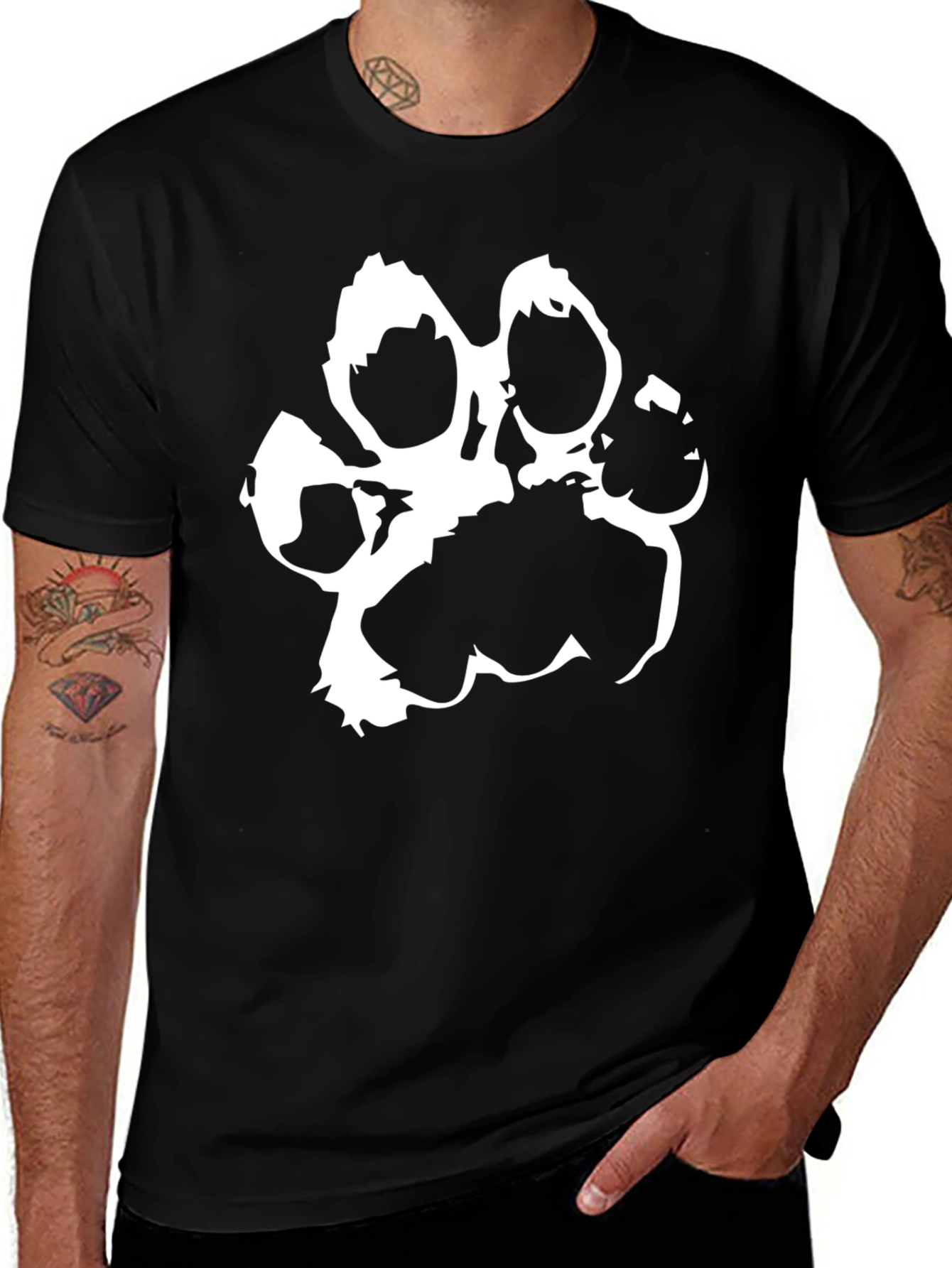 Variant 6 of Black T-Shirt with White Paw Print Graphic