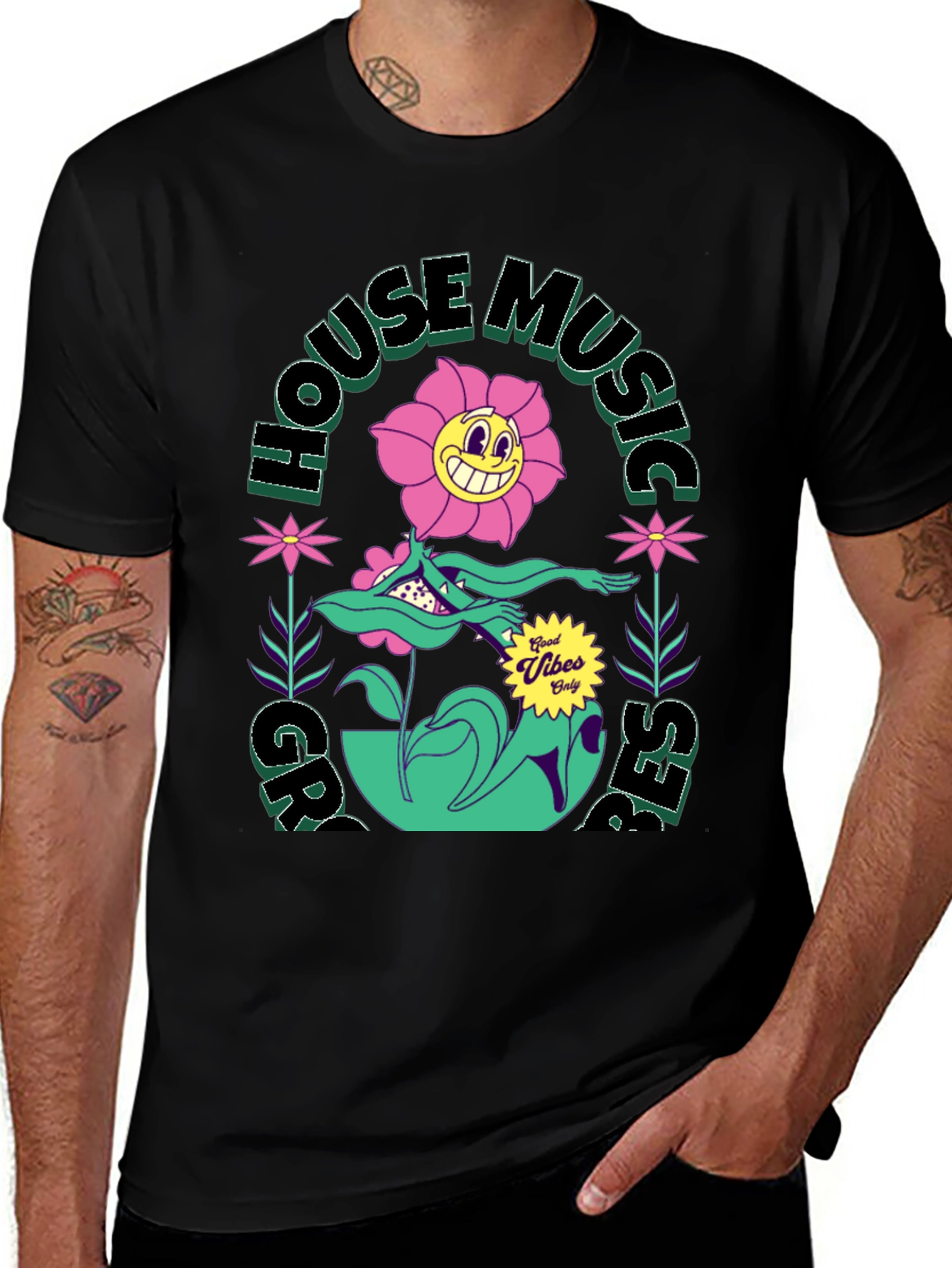 Variant 19 of Groovy House Music T-Shirt - Funky Flower Design