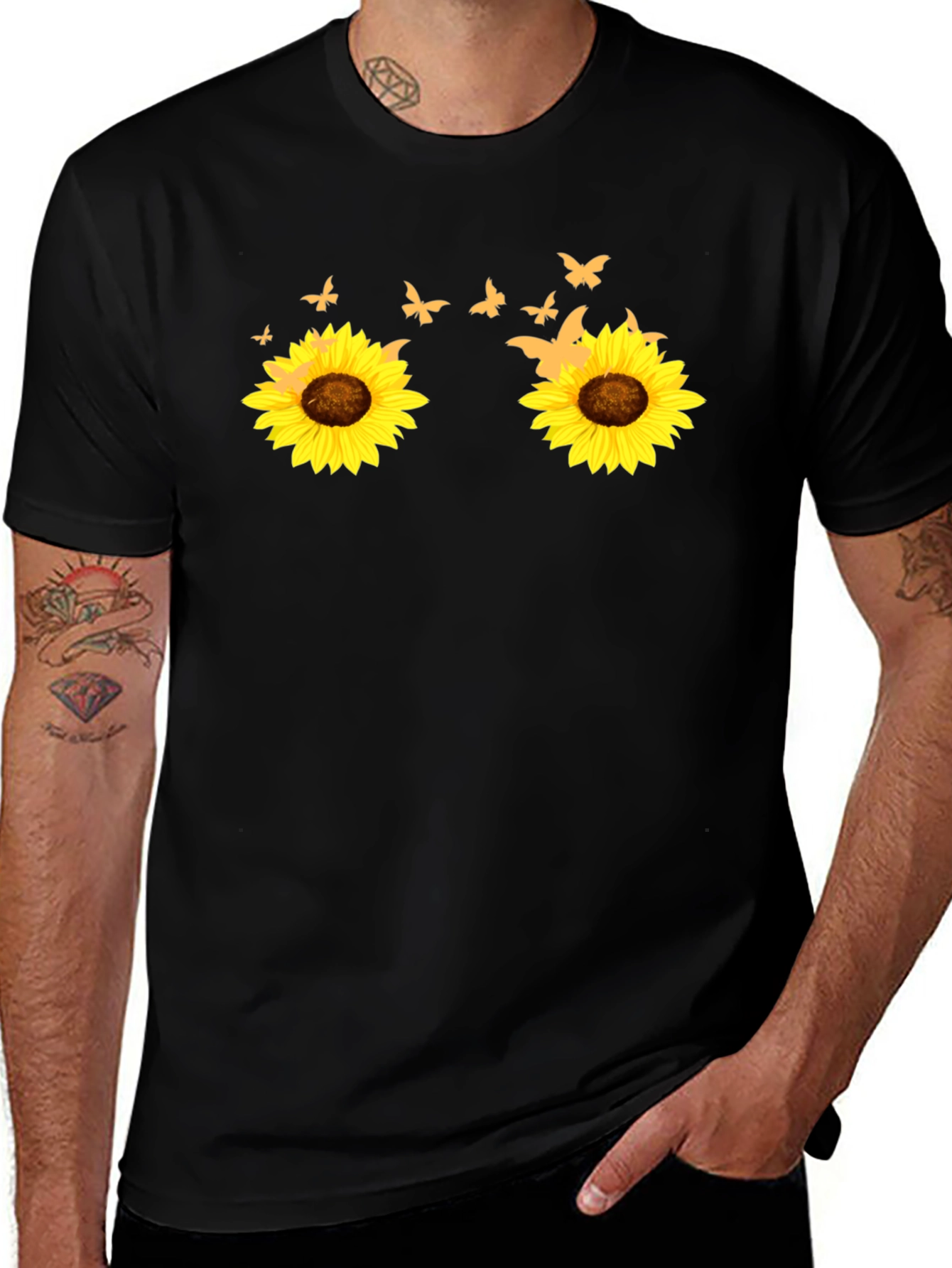 Variant 29 of Sunflower Butterfly Black T-Shirt
