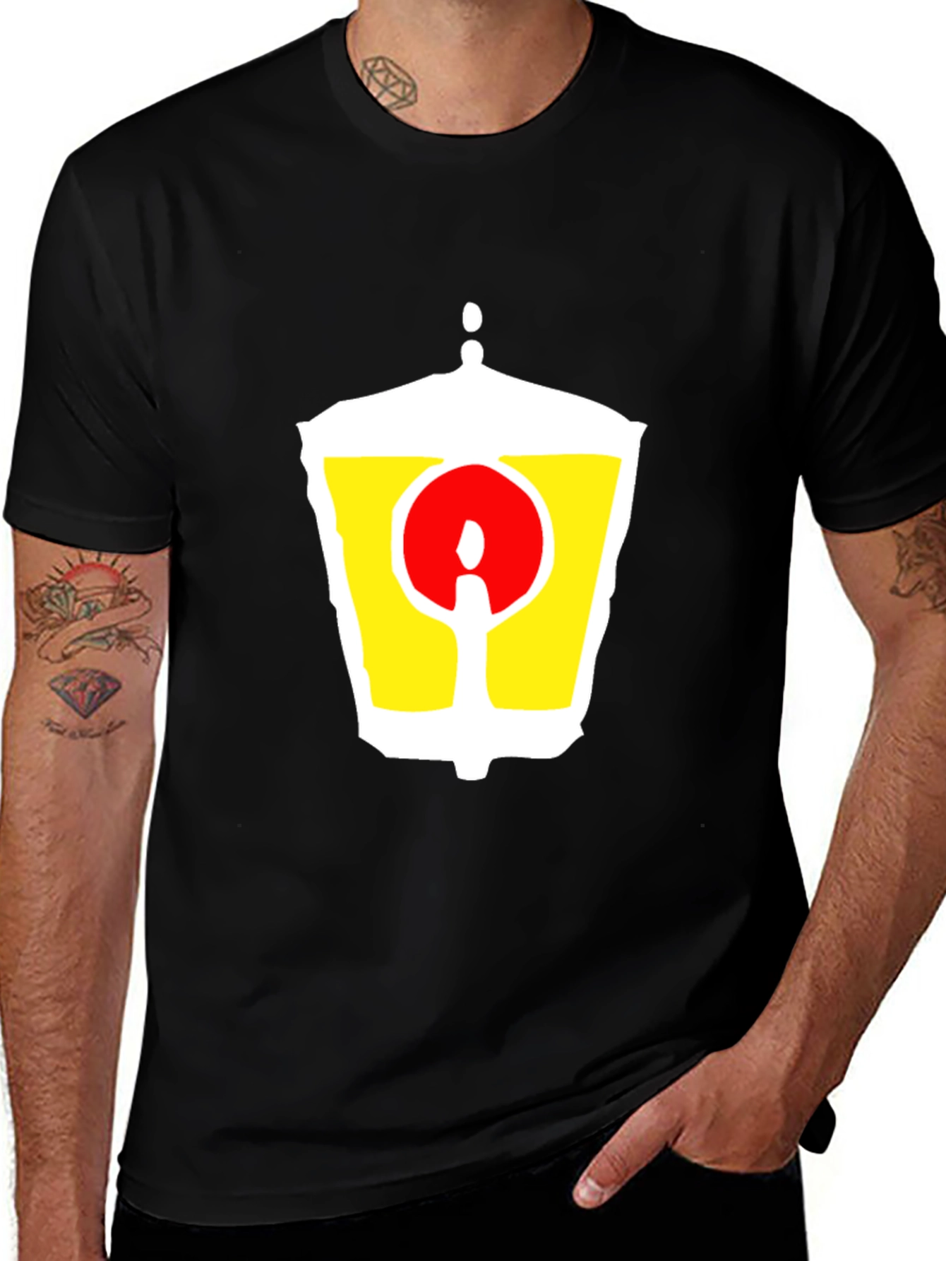 Variant 10 of Black T-Shirt with Unique Graphic Lantern Design