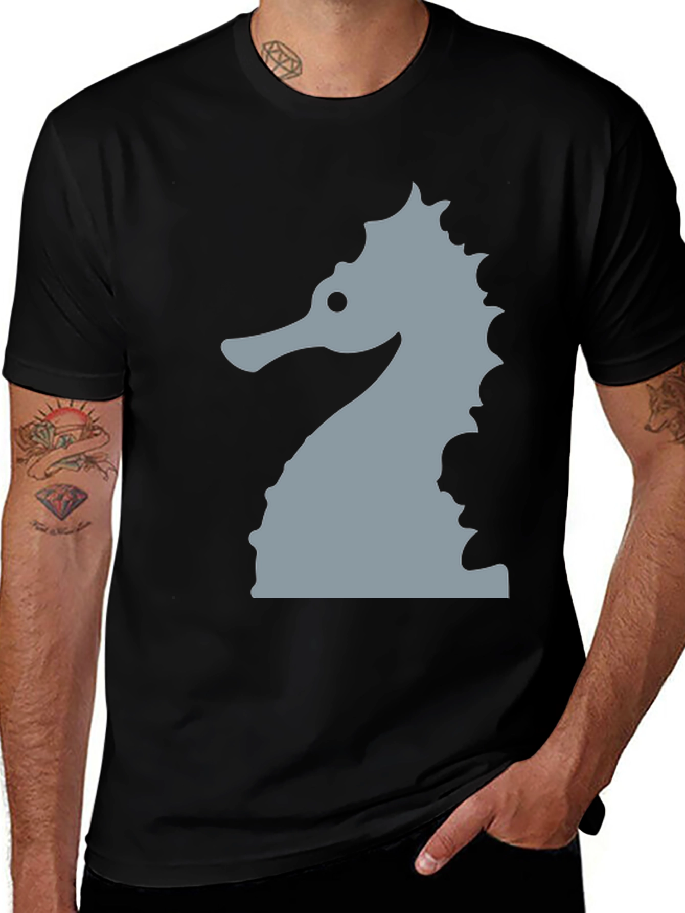 Variant 19 of Seahorse Graphic Tee - Black Cotton T-Shirt