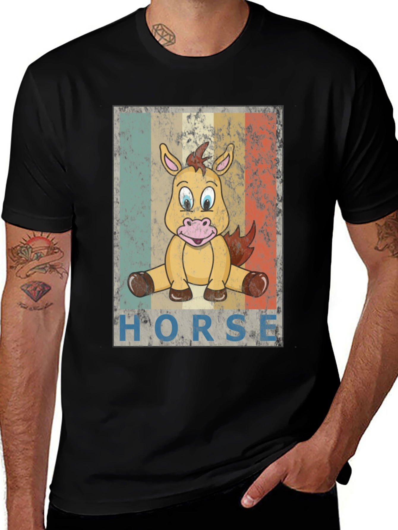 Variant 24 of Cartoon Horse Graphic Tee - Unisex Black T-Shirt