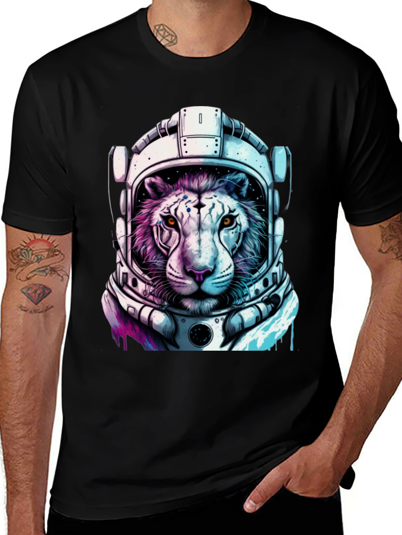 Variant 23 of Astronaut Tiger Graphic Tee - Cool Space Cat Shirt