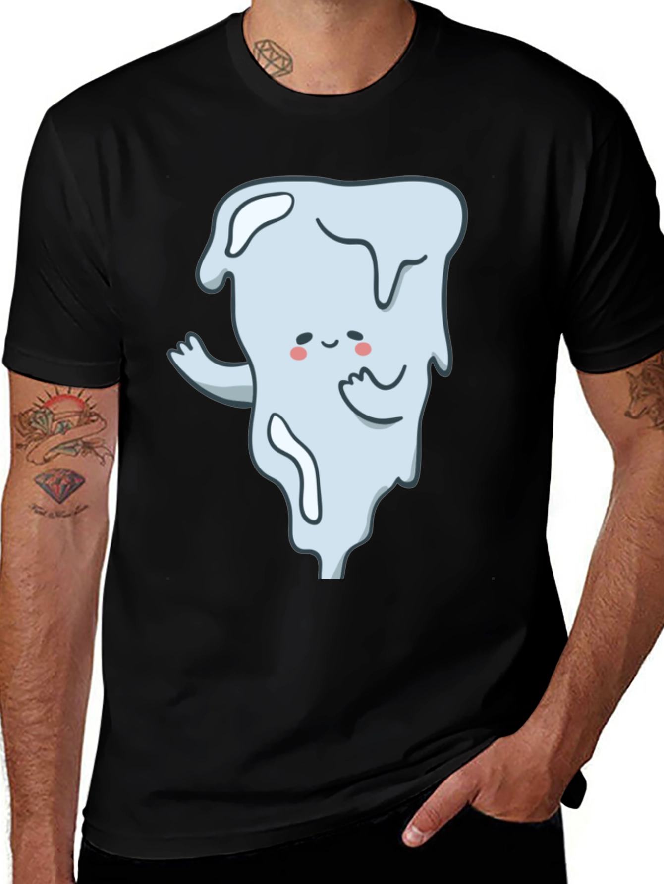 Variant 3 of Cute Ghost Graphic T-Shirt - Black Cotton Tee