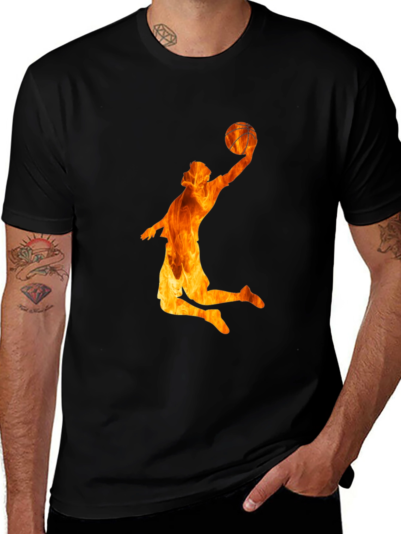 Variant 10 of Flaming Basketball Player Graphic Tee - Black