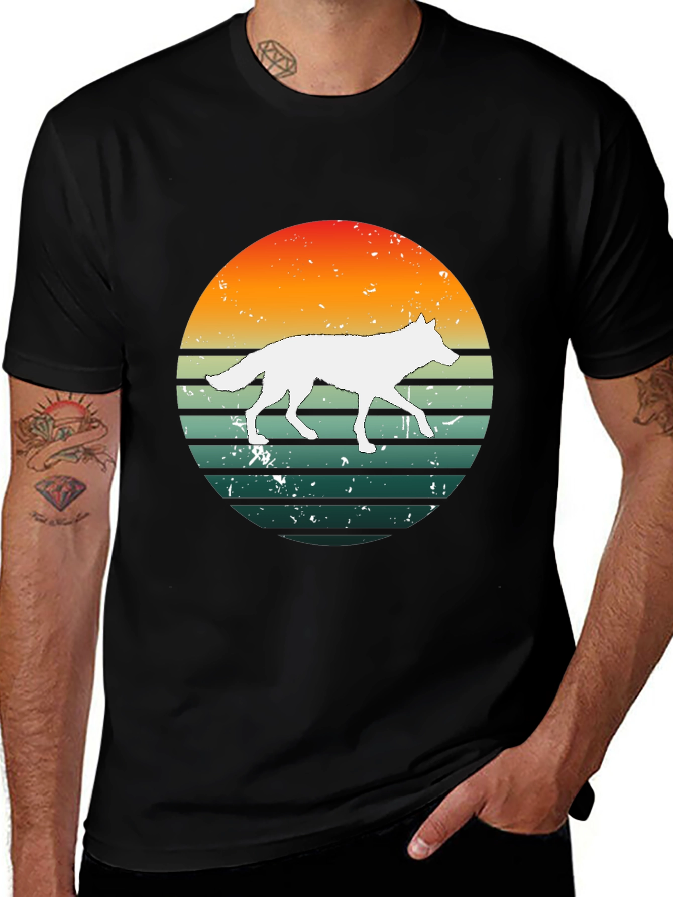 Variant 14 of Sunset Wolf Graphic Tee - Retro Style