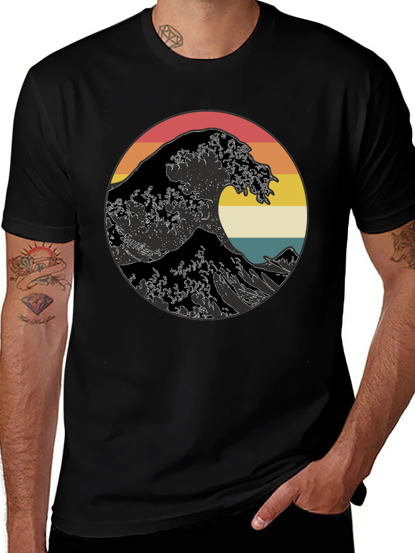 Variant 27 of Great Wave Graphic T-Shirt - Retro Sunset Design