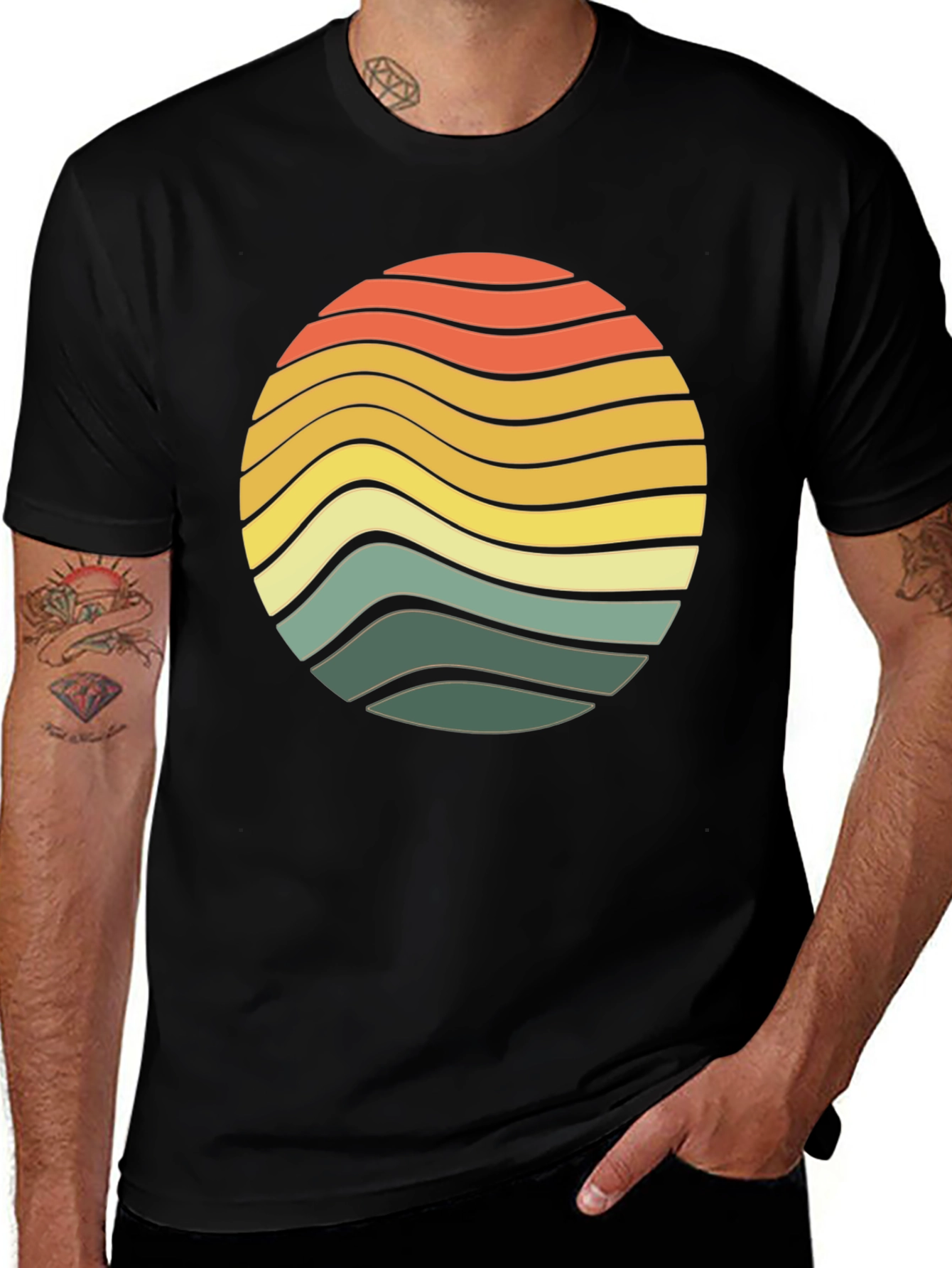 Variant 26 of Retro Wave Circle Graphic Tee - Soft Black Cotton