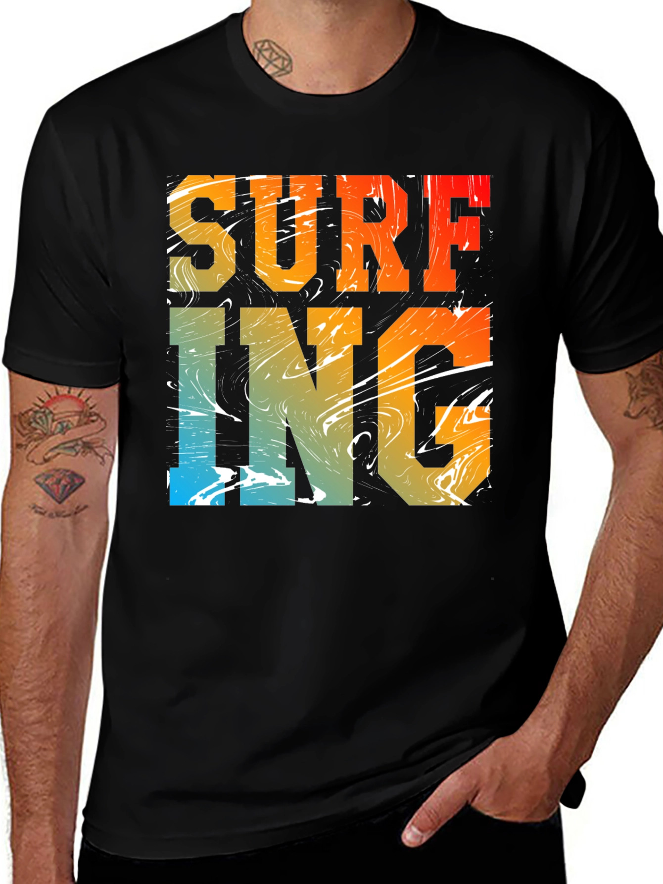 Variant 9 of Surfing Graphic Print Black Crew Neck T-Shirt