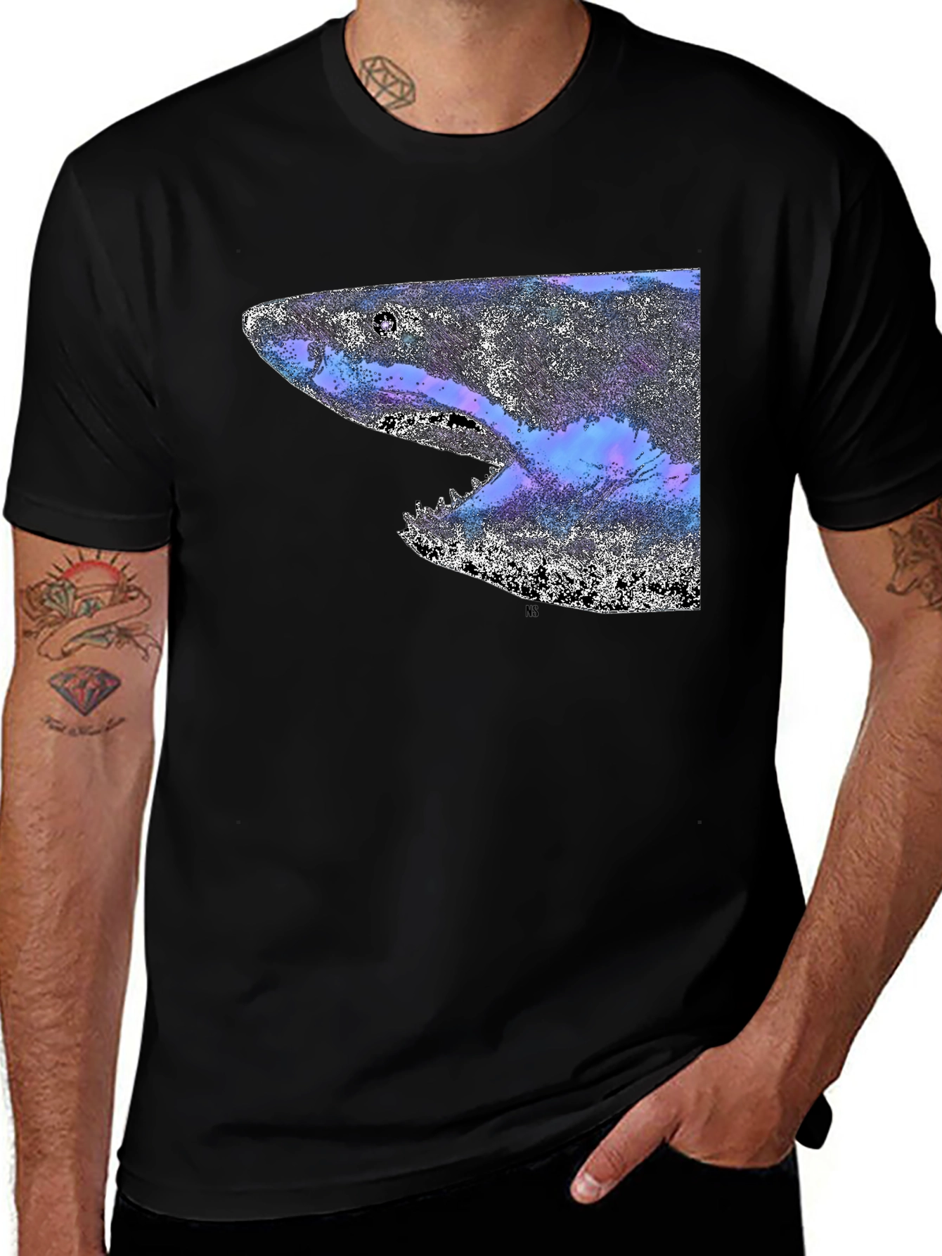 Variant 25 of Shark Attack Graphic Tee - Black Cotton T-Shirt