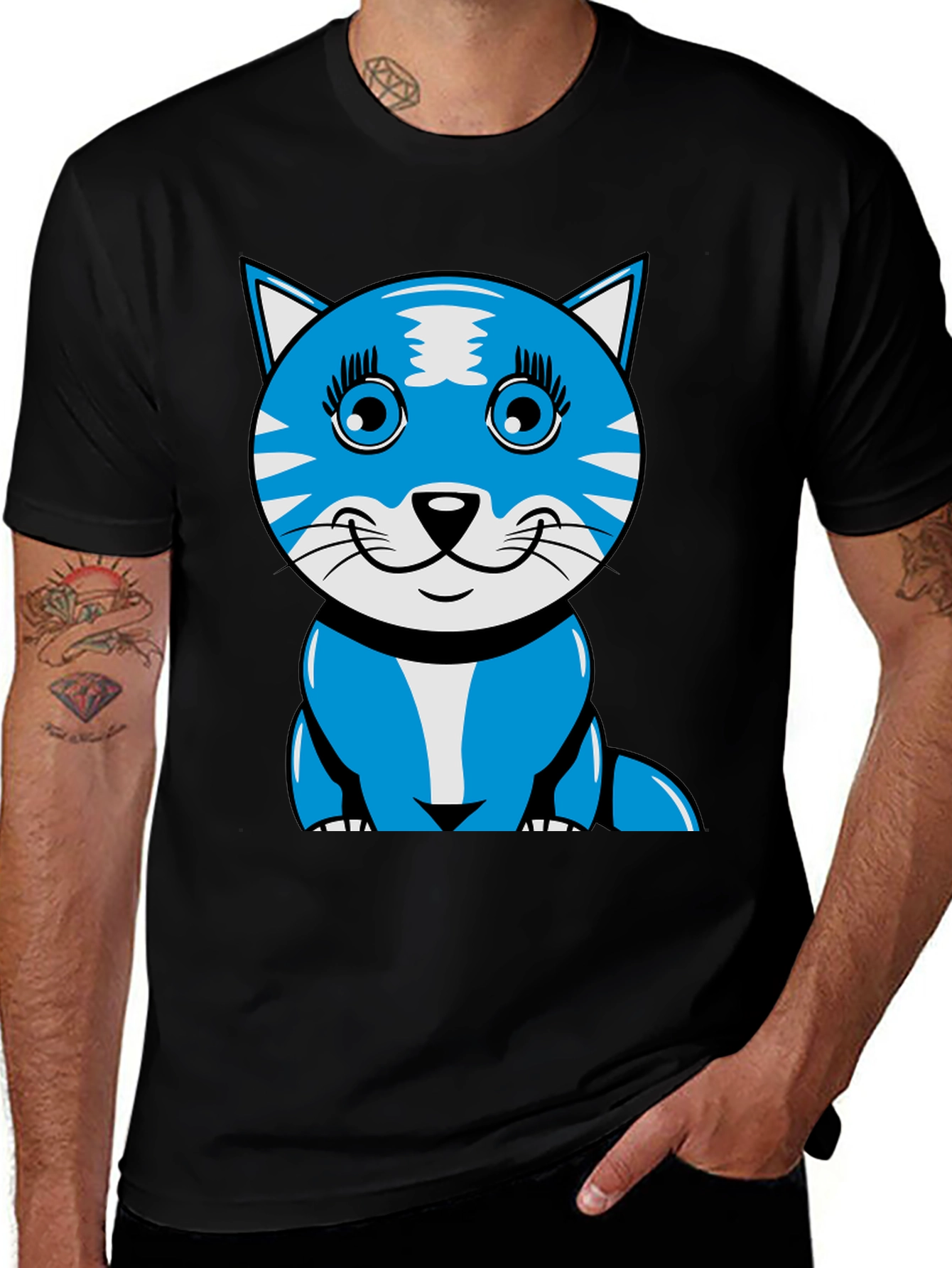 Variant 6 of Cartoon Cat Graphic Tee - Fun & Unique Design