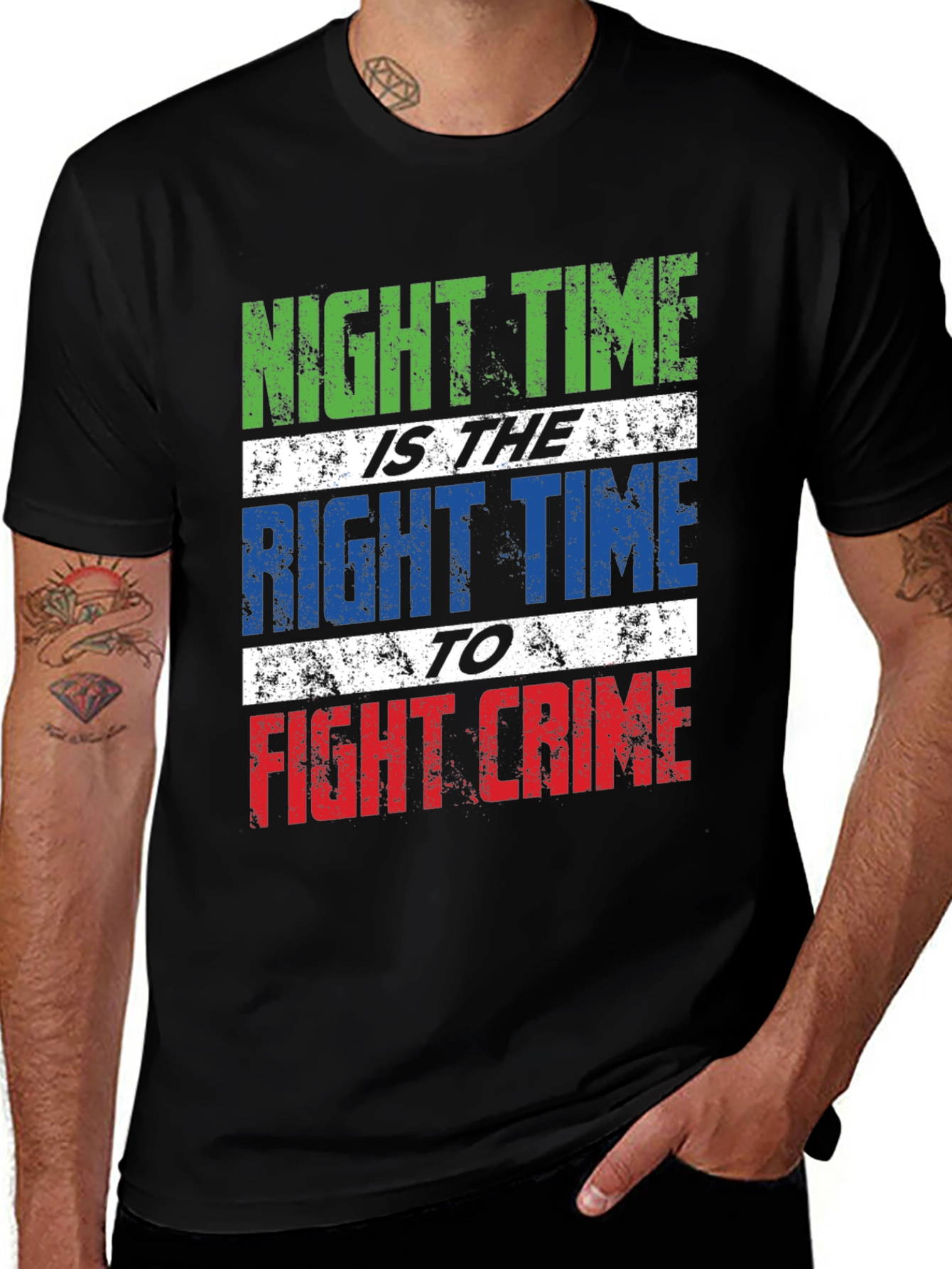 Variant 27 of Night Time Fight Crime Graphic Tee - Black
