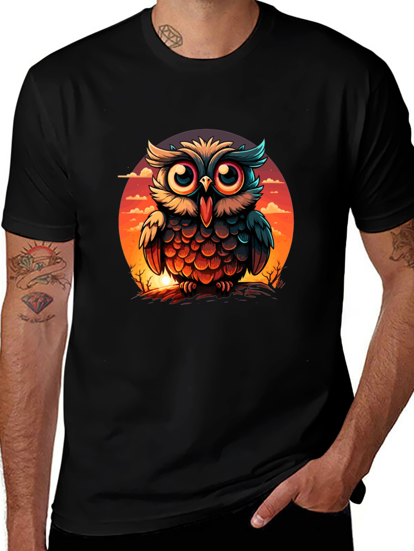 Variant 14 of Owl T-Shirt: Cartoon Owl Sunset Graphic Tee