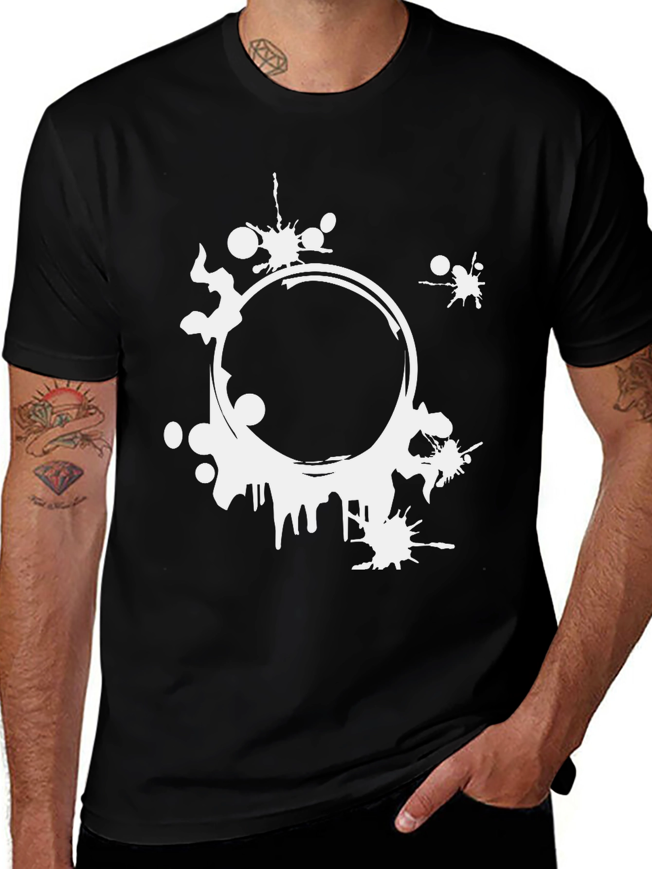 Variant 28 of Abstract Circle Graphic Print Men's Black T-Shirt