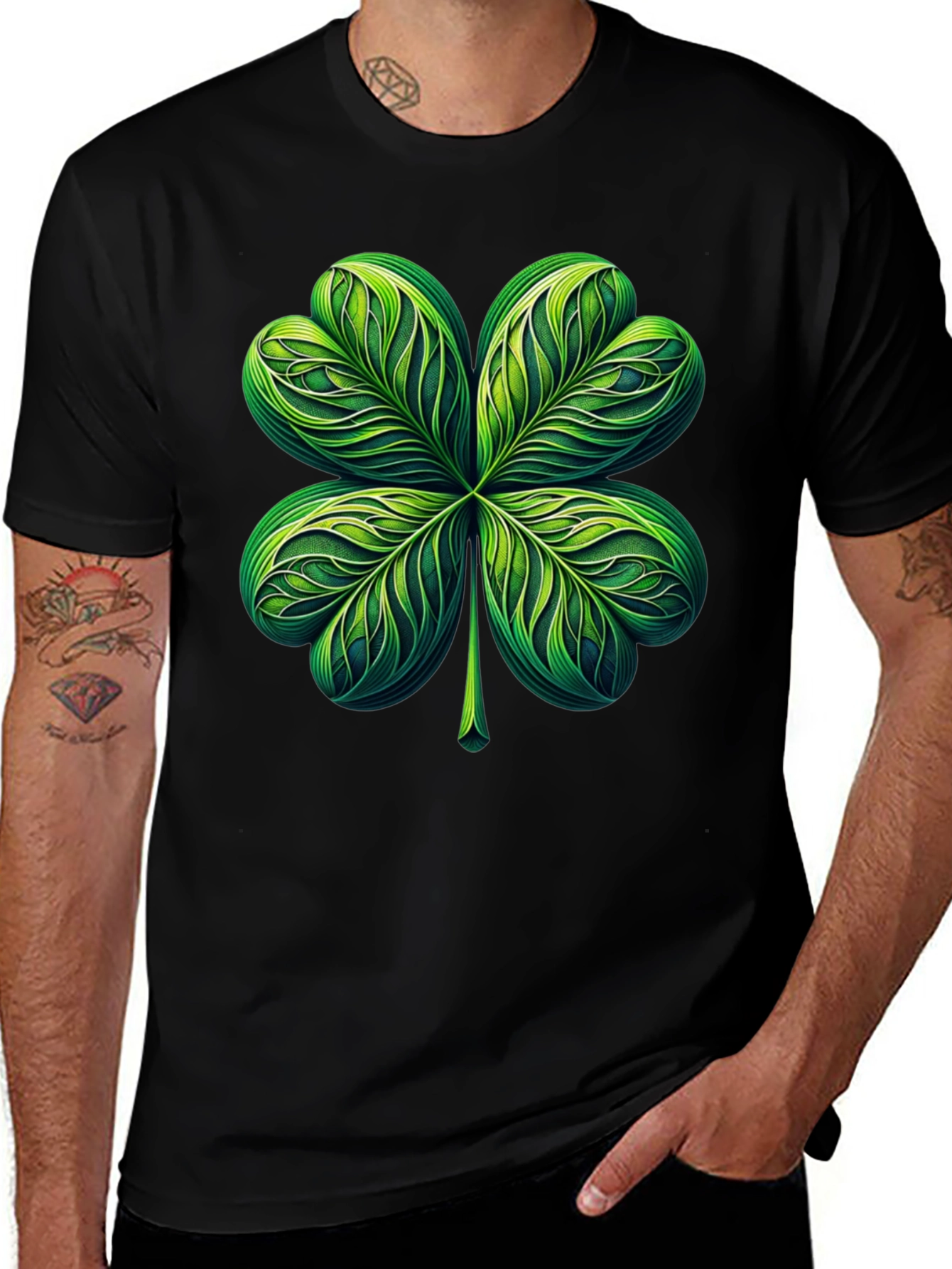 Variant 25 of Shamrock T-Shirt: Lucky Green Four-Leaf Clover Graphic Tee