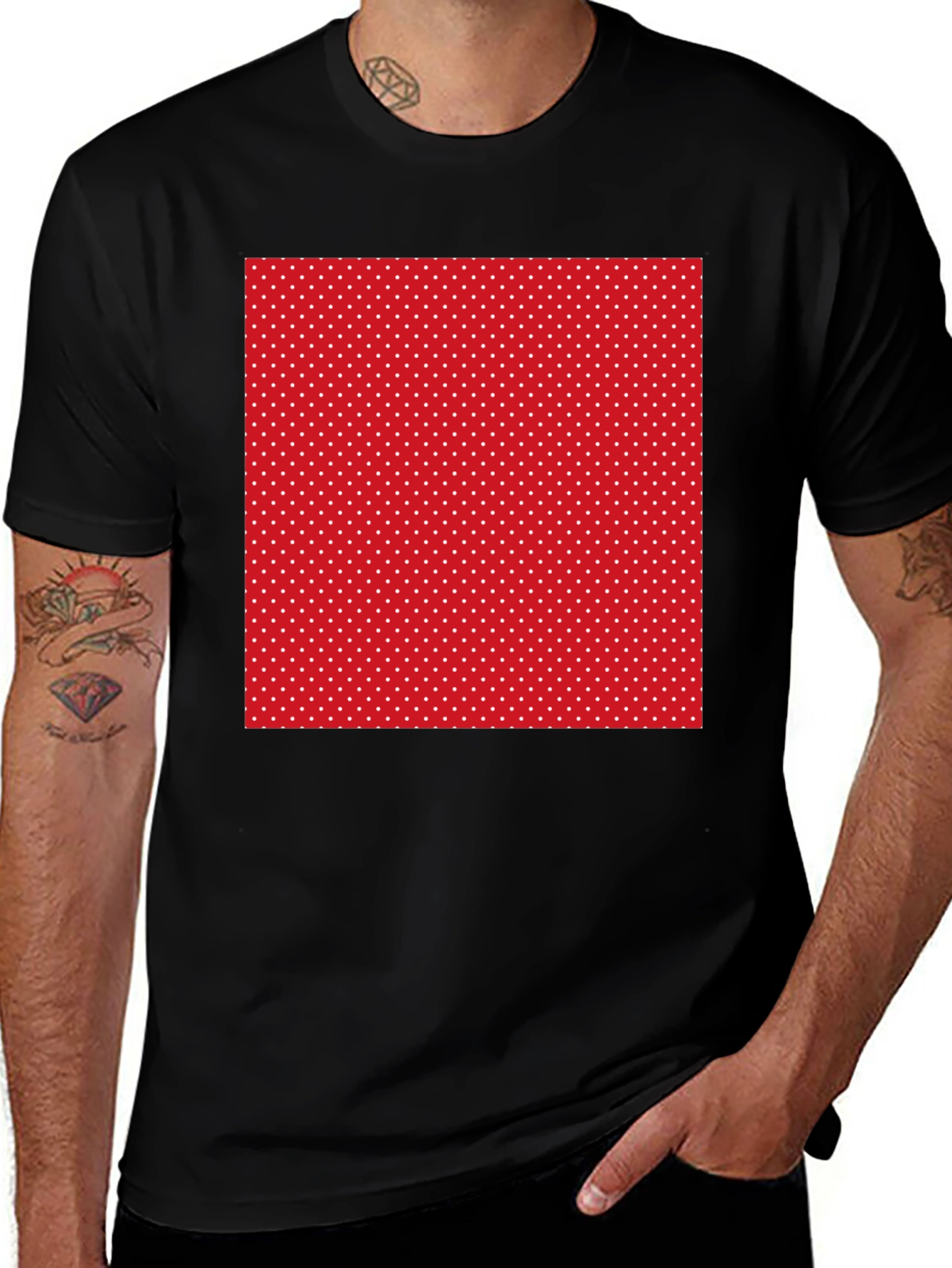 Variant 11 of Polka Dot Pattern Print Black T-Shirt