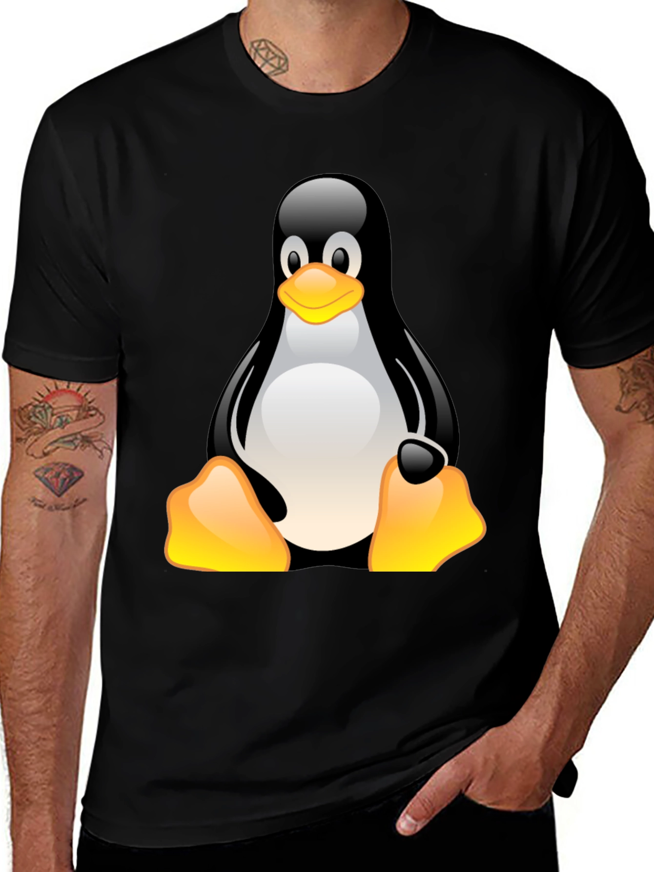 Linux Tux Penguin Graphic Tee - Black