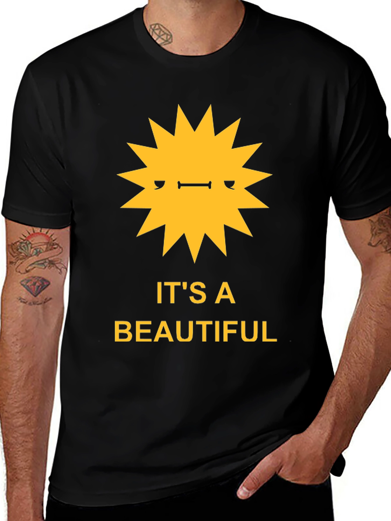 Variant 27 of It's a Beautiful Day Graphic Tee - Black Cotton Shirt