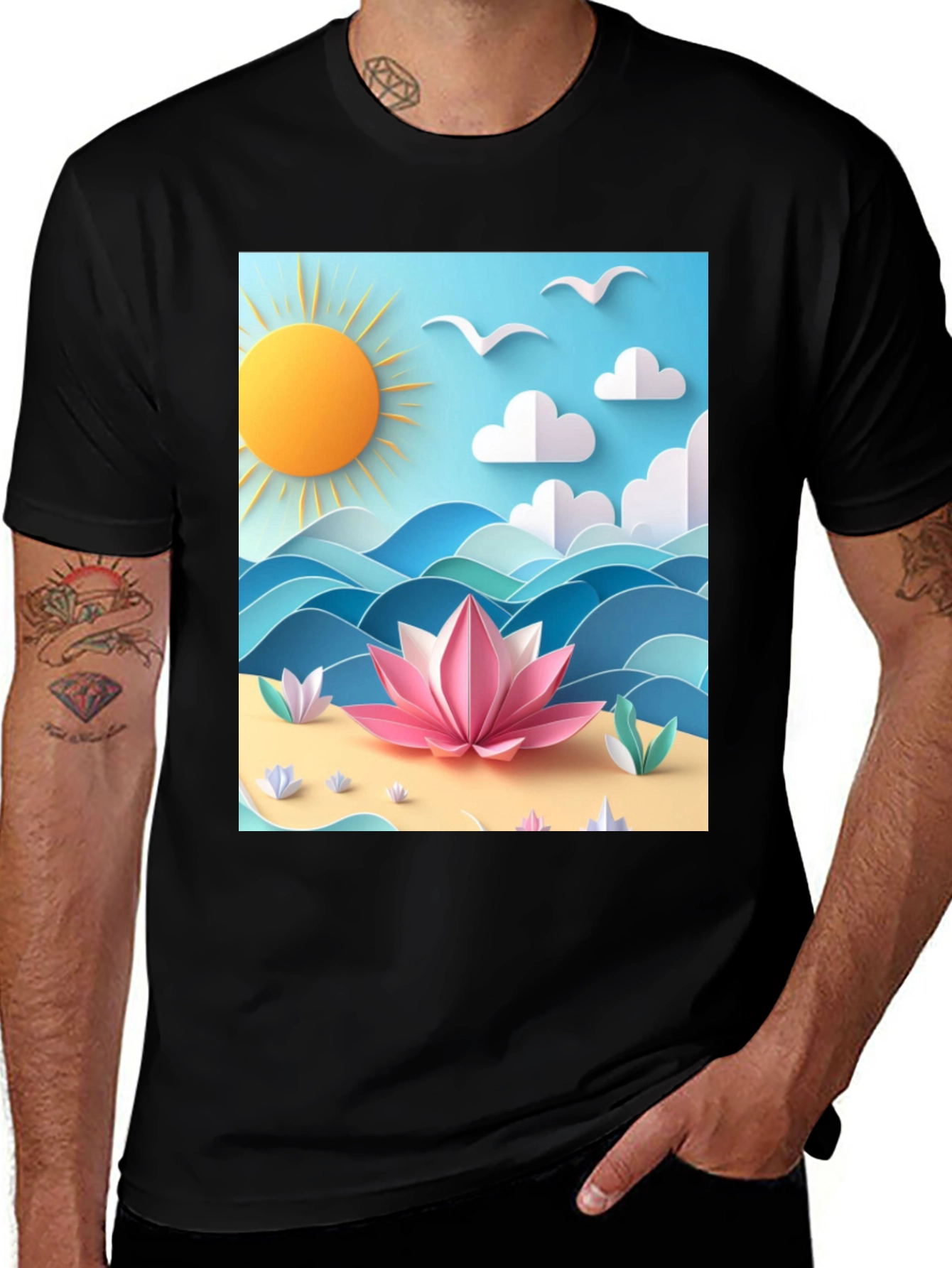 Variant 27 of Black Tee with Beach Lotus Graphic