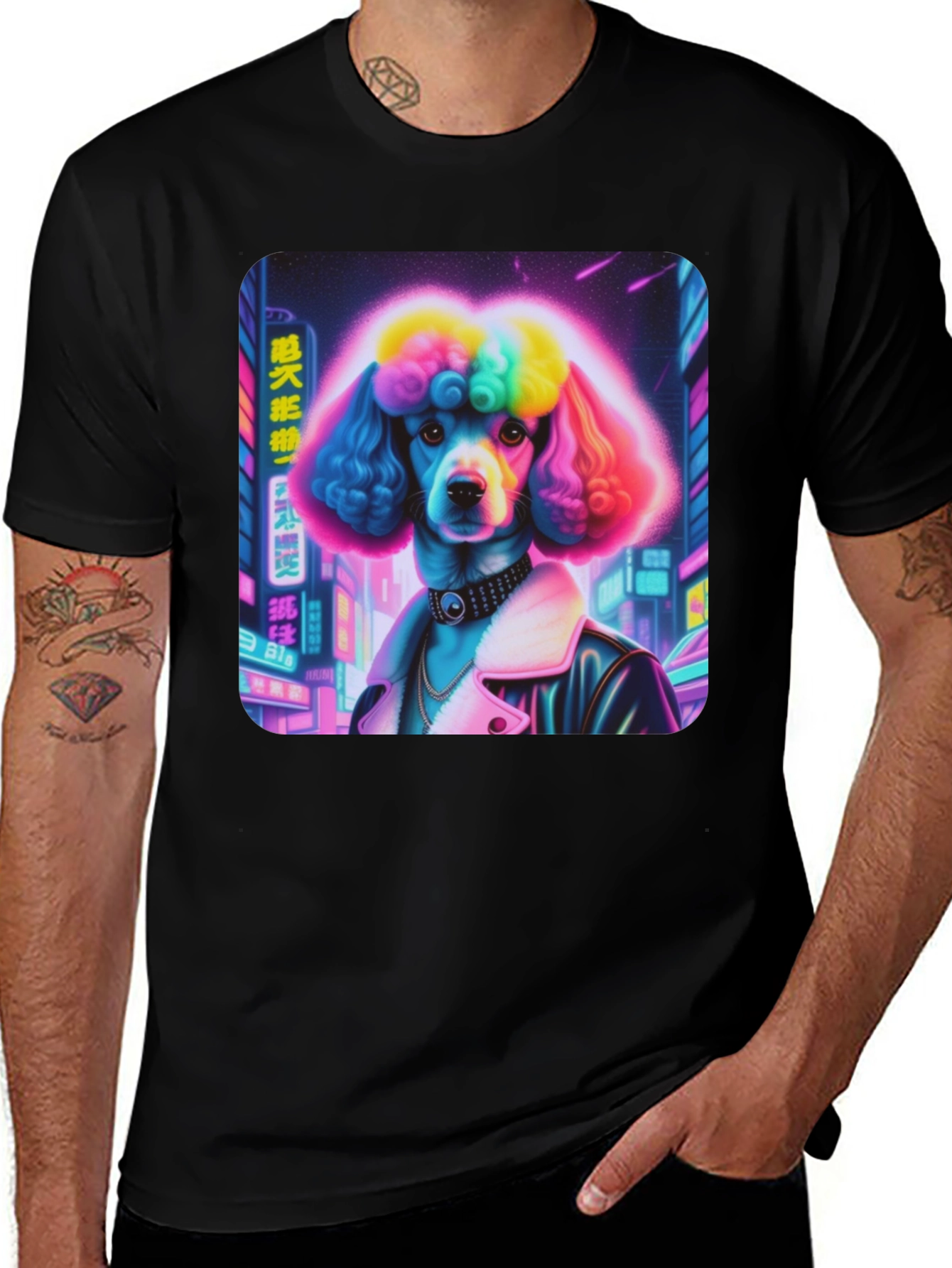 Black Cyberpunk Poodle Graphic Tee main image