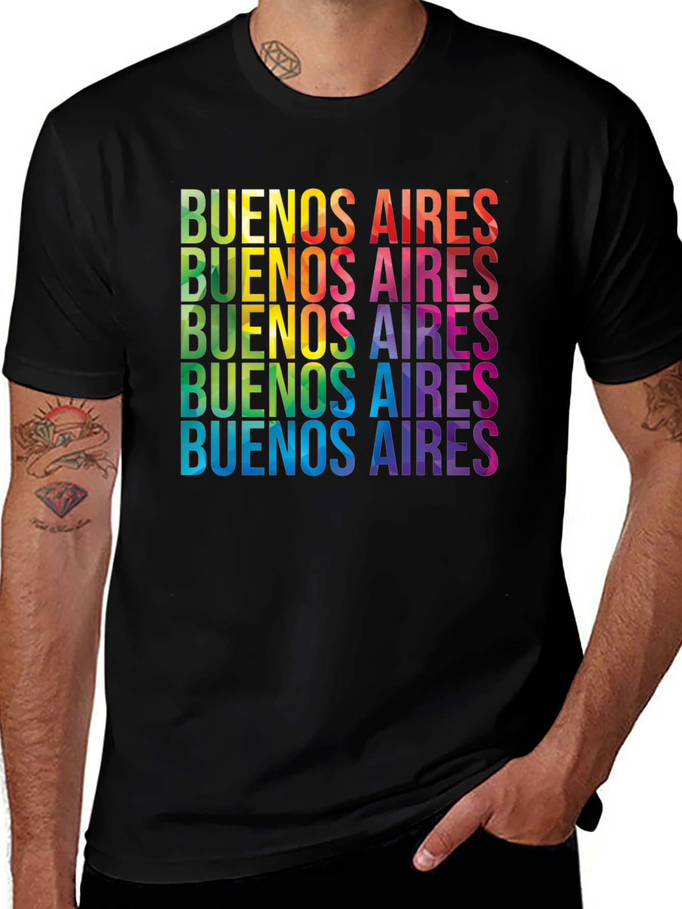 Buenos Aires Rainbow T-Shirt - Black Crew Neck