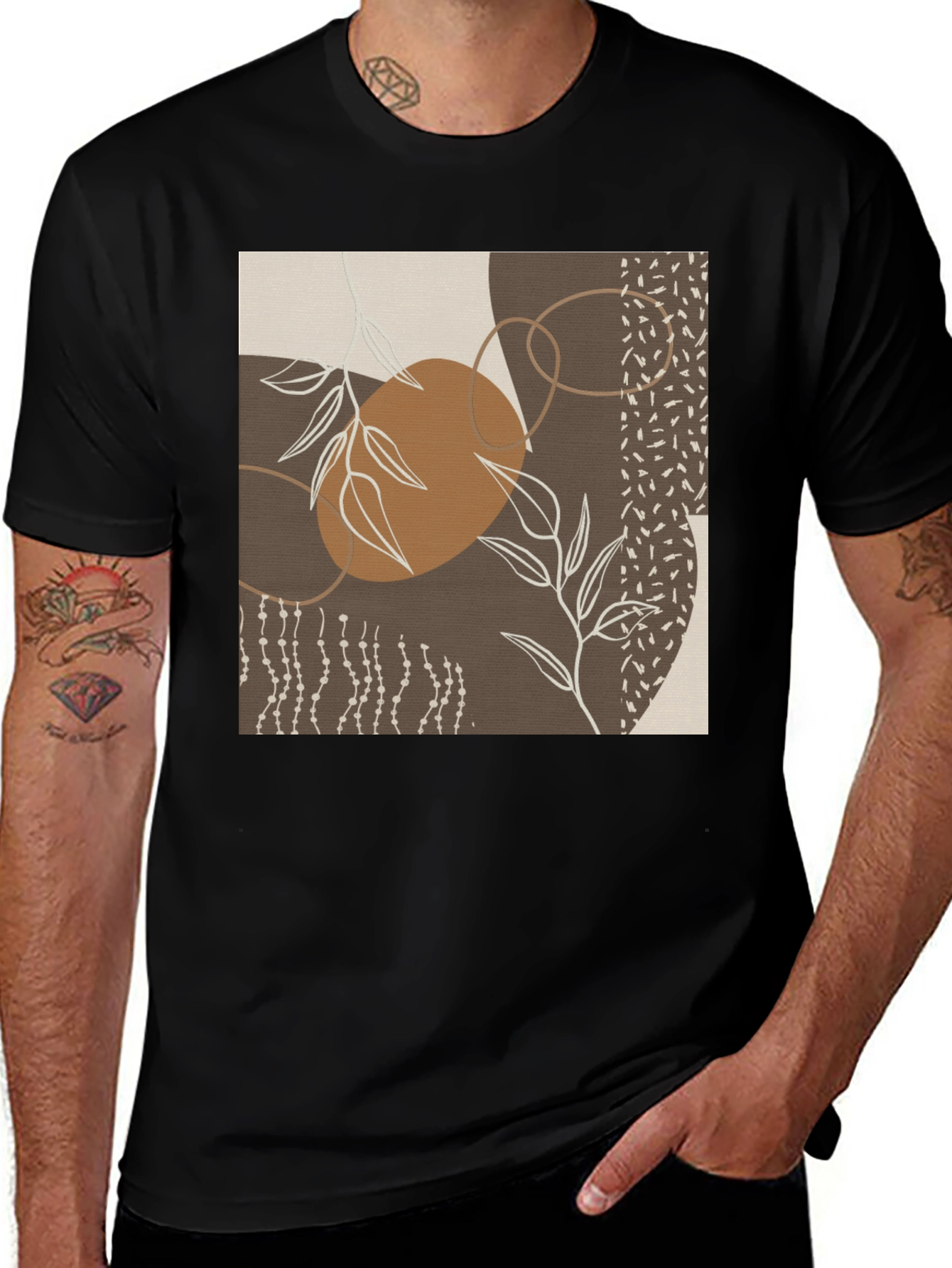 Variant 6 of Abstract Leaf Print Black T-Shirt