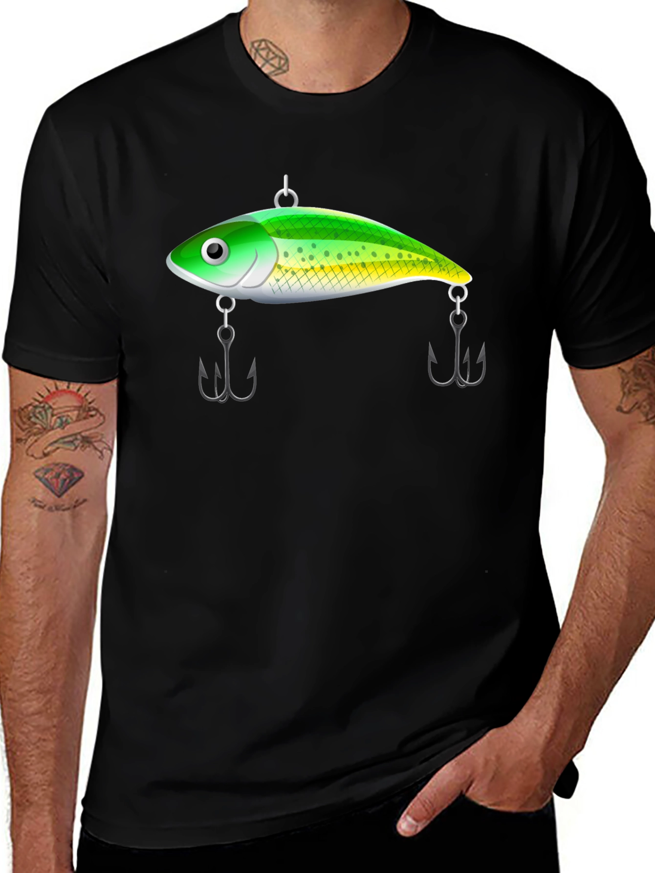Variant 4 of Fishing Lure Graphic Tee - Black Cotton T-Shirt