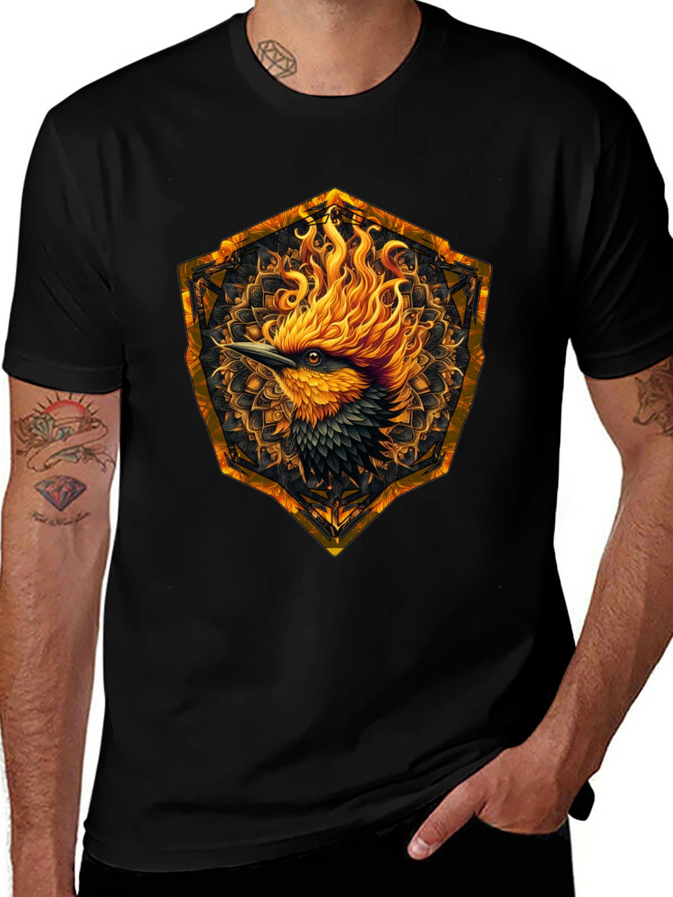Variant 20 of Fiery Phoenix Graphic Tee - Black Cotton Blend