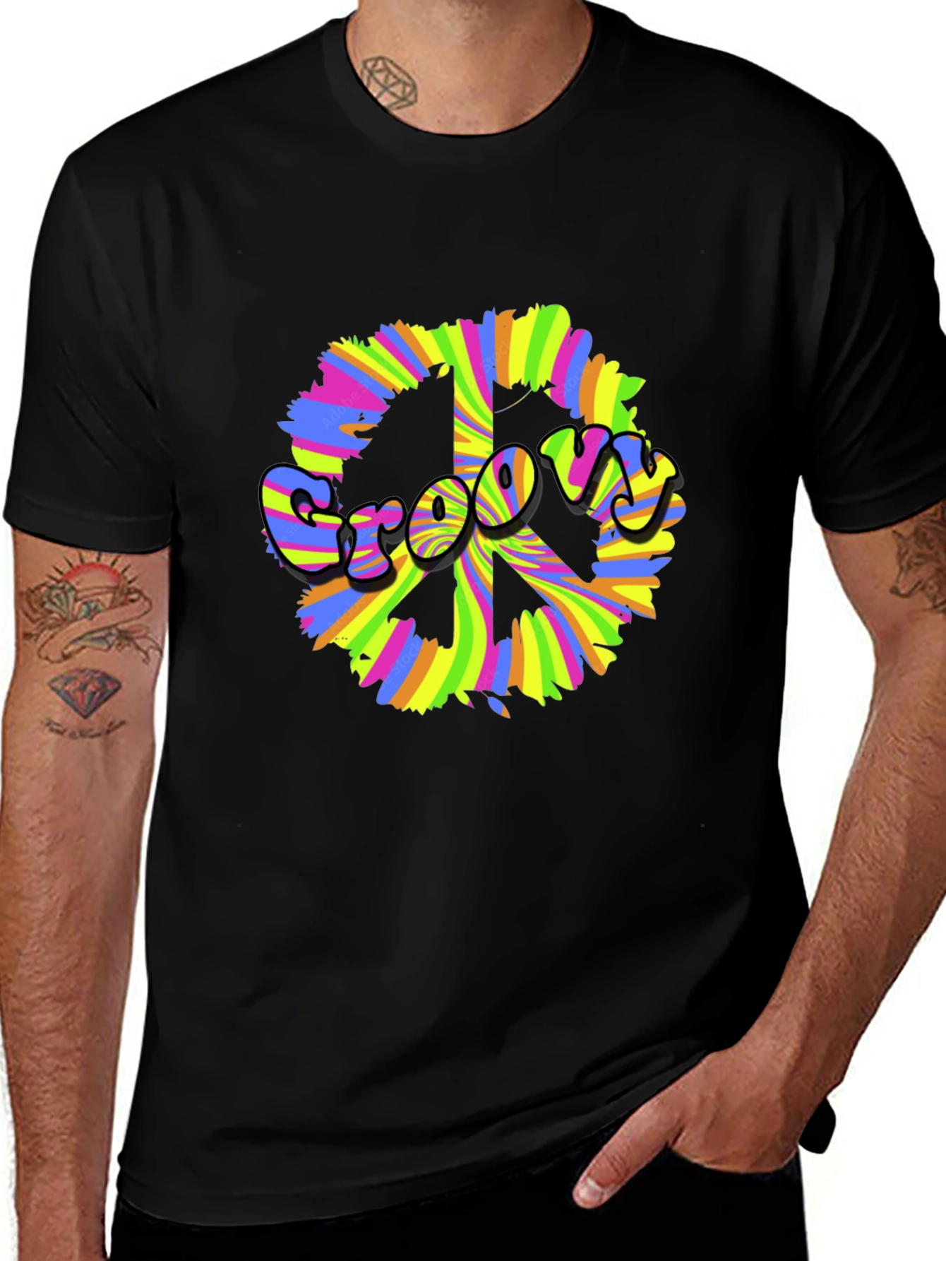Variant 21 of Groovy Peace Sign Black T-Shirt