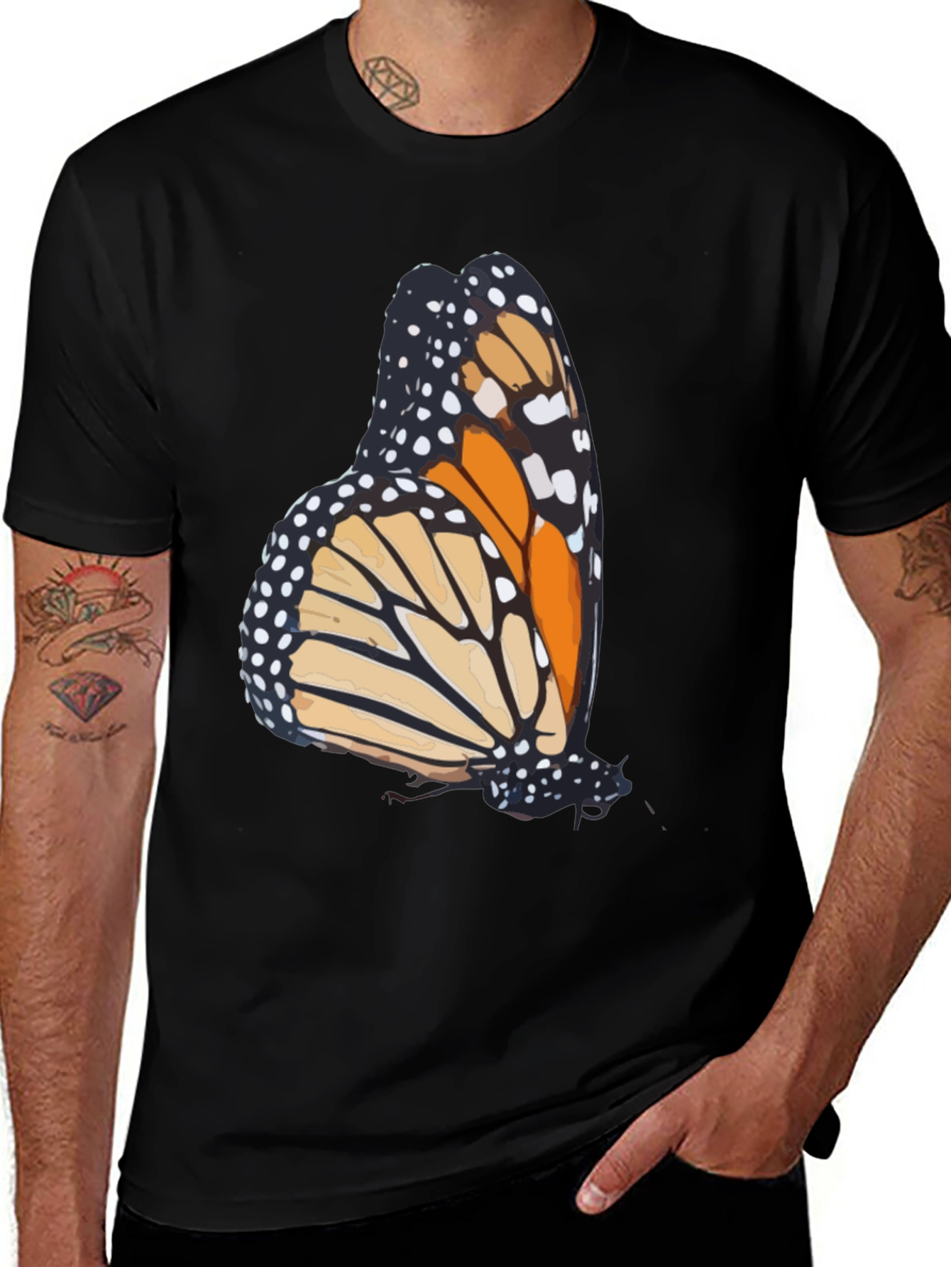 Variant 29 of Butterfly Graphic Tee - Stylish Men's Black T-Shirt