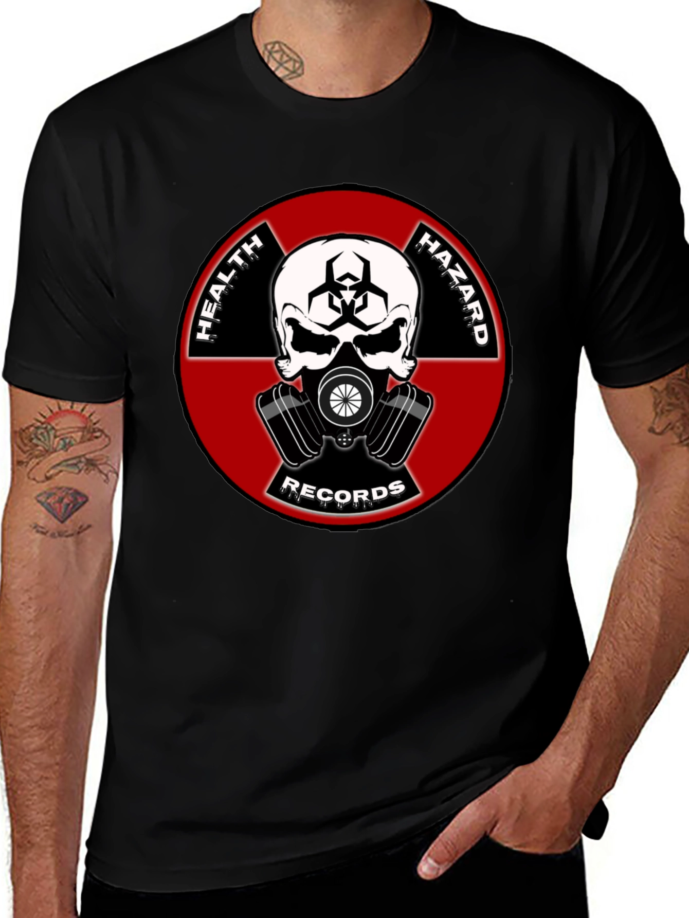 Variant 7 of Health Hazard Records T-Shirt - Skull Gas Mask Design
