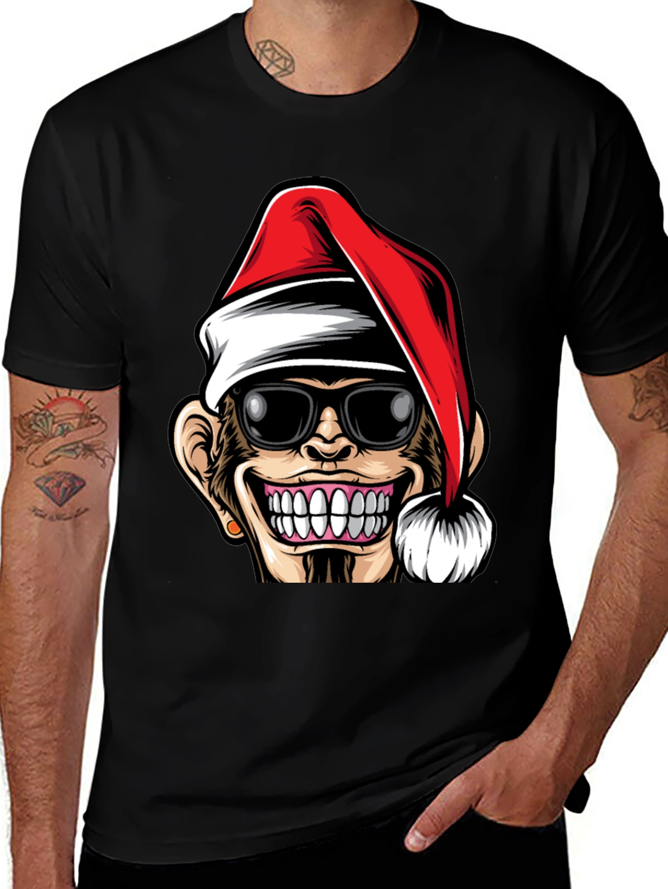 Variant 22 of Funny Monkey Santa Hat T-Shirt