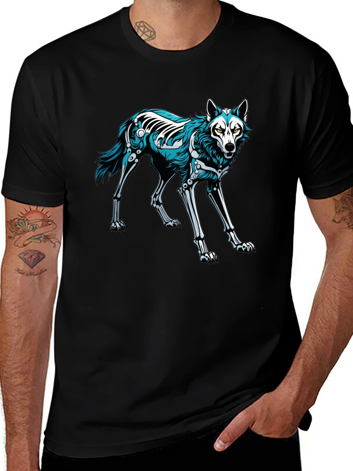 Variant 28 of Black T-Shirt with Wolf Skeleton Graphic