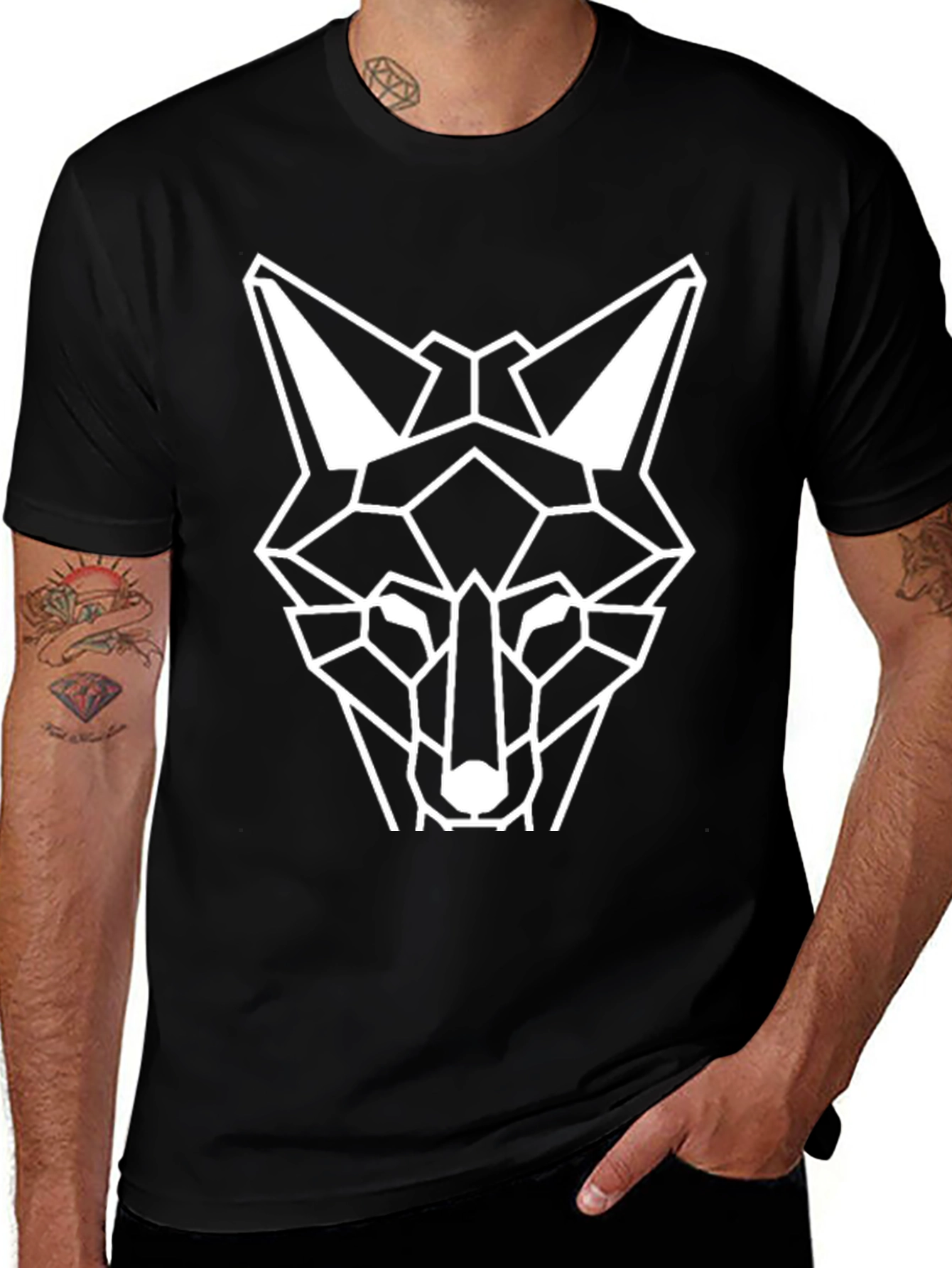 Variant 25 of Geometric Fox T-Shirt - Stylish Black Tee