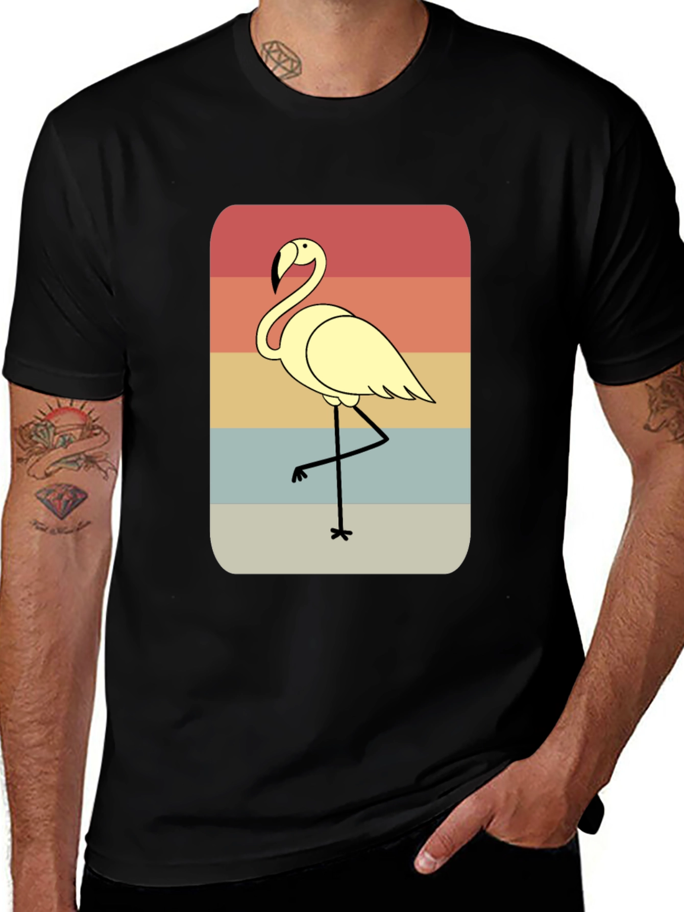 Variant 13 of Retro Flamingo T-Shirt - Black Casual Tee