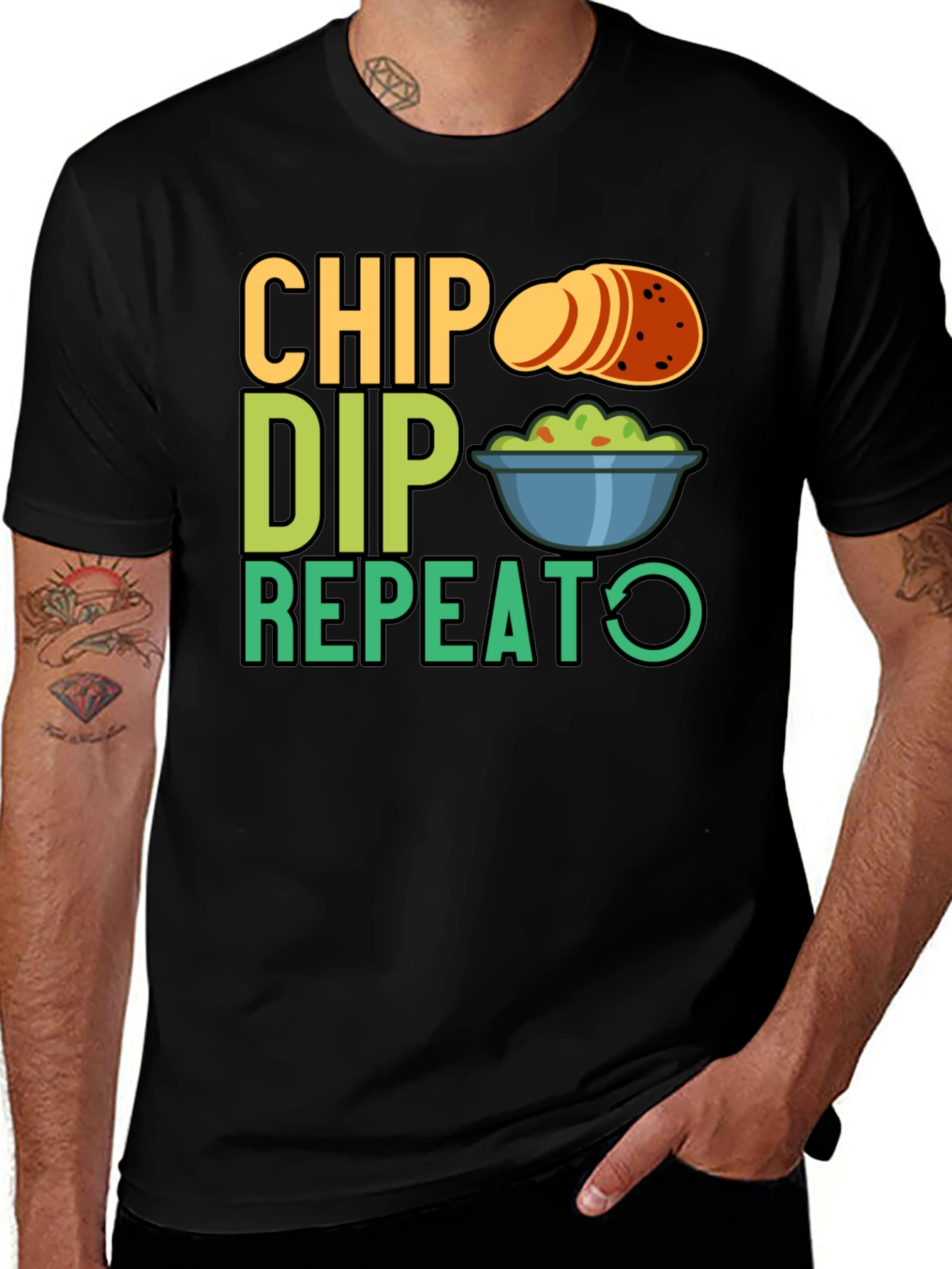 Chip Dip Repeat Graphic Tee - Snack Lover T-Shirt