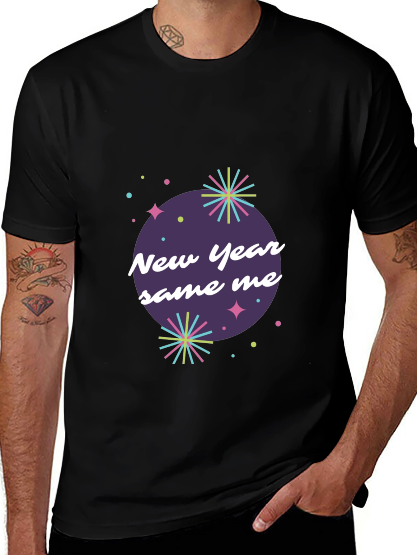 Black New Year Same Me Graphic Tee - Black Cotton Casual Shirt main image