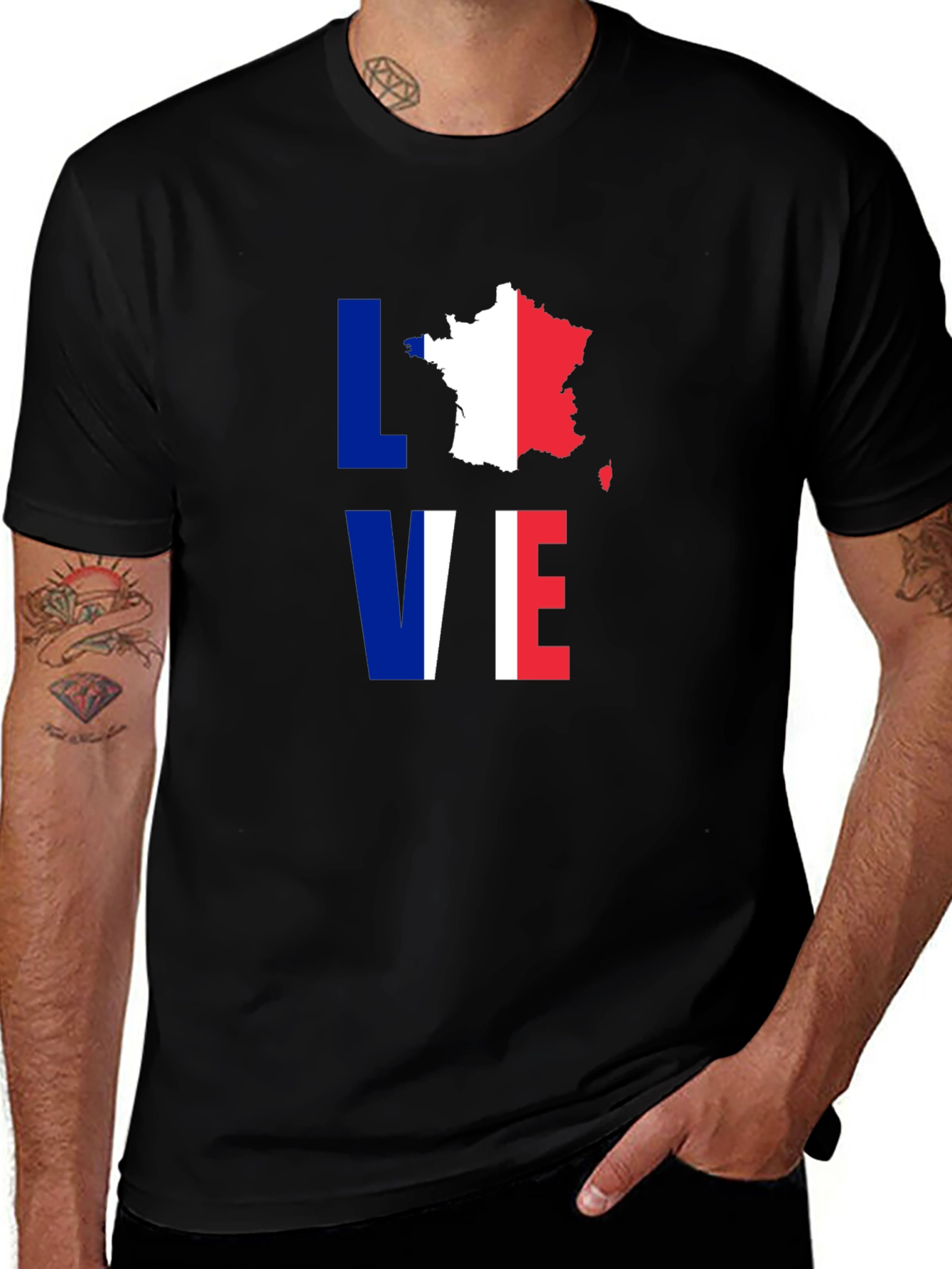 Love France Patriotic T-Shirt - French Flag Design