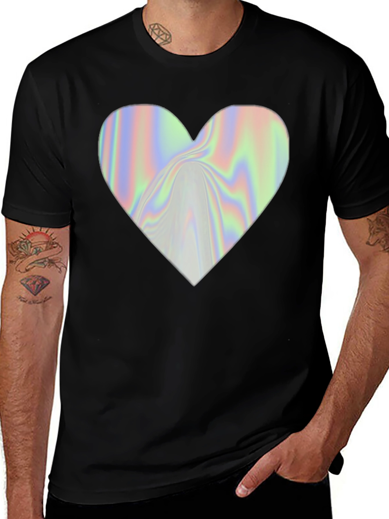 Variant 25 of Holographic Heart Graphic Black T-Shirt
