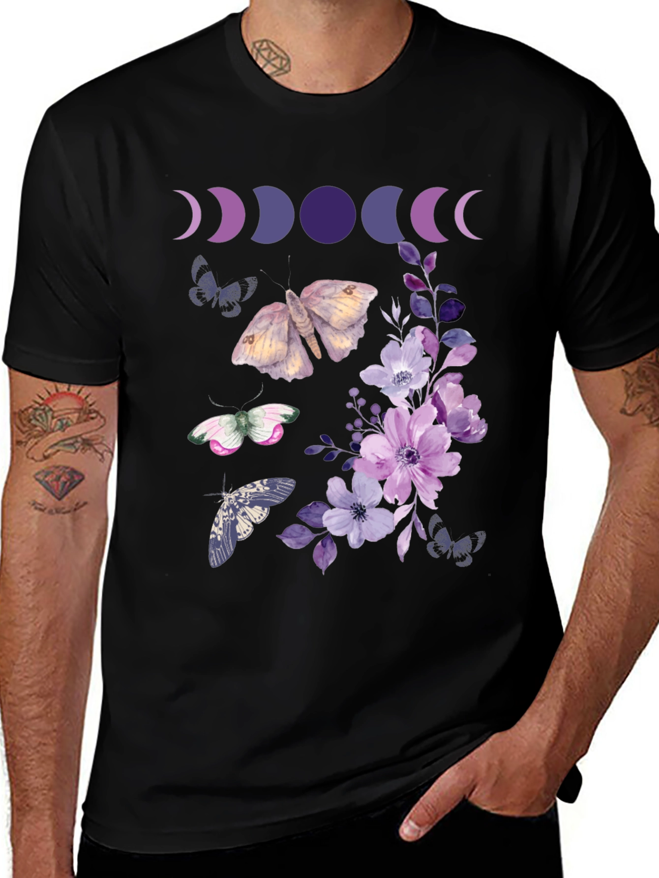 Variant 18 of Moon Phases Butterfly Floral Graphic Tee