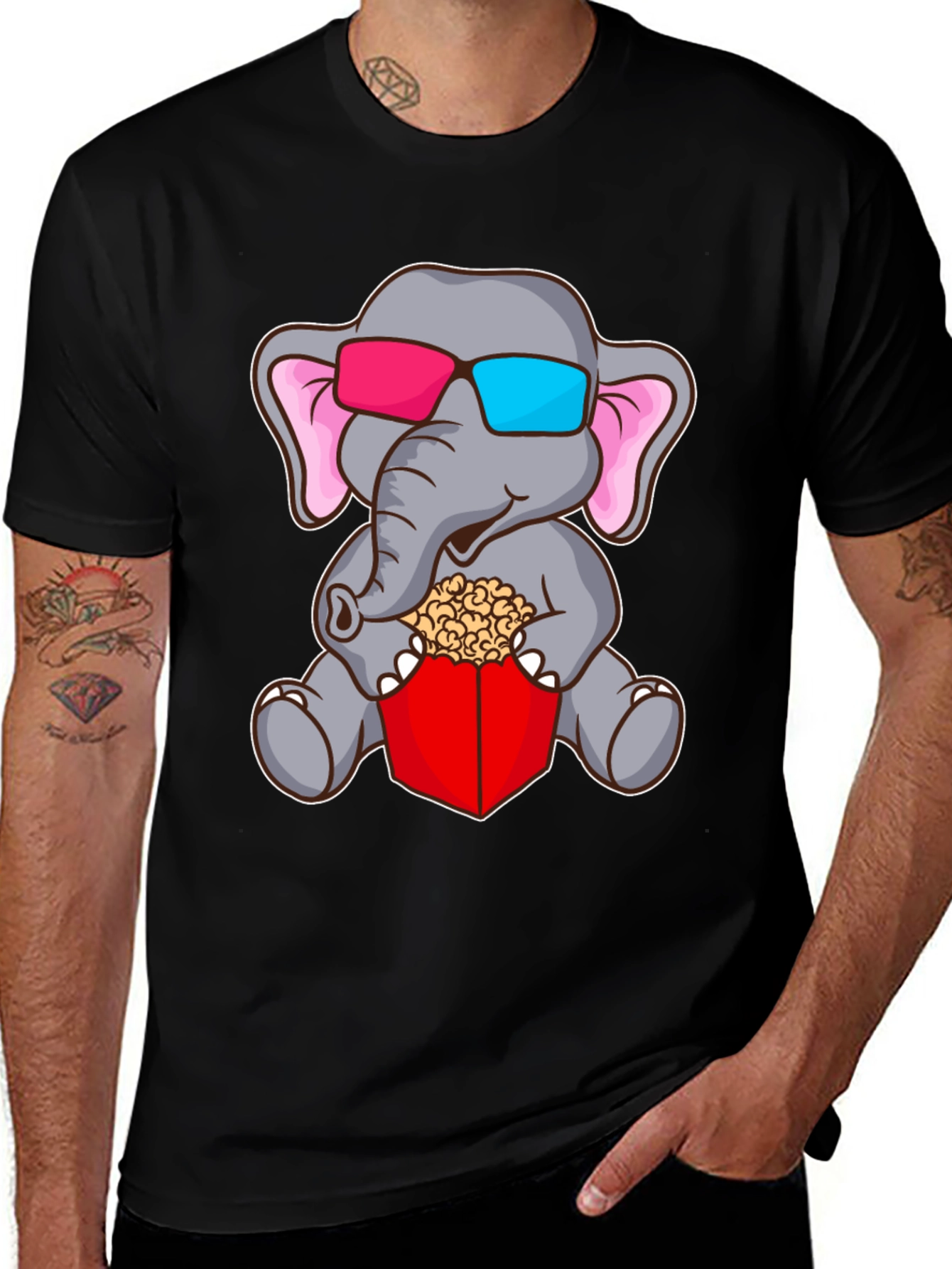 Elephant 3D Glasses & Popcorn T-Shirt